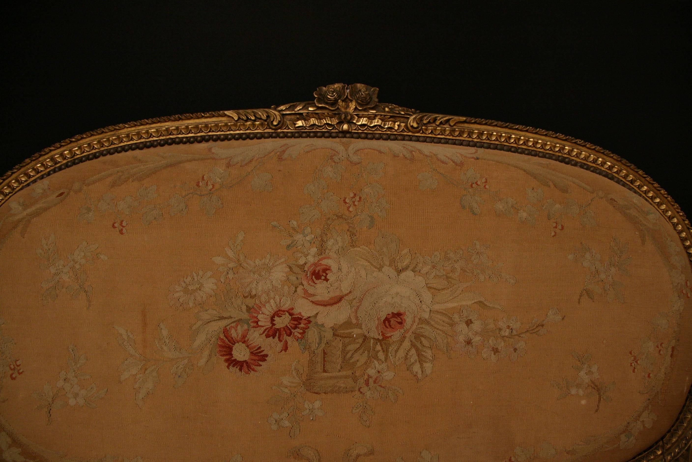 French Giltwood Louis XVI Style Settee For Sale