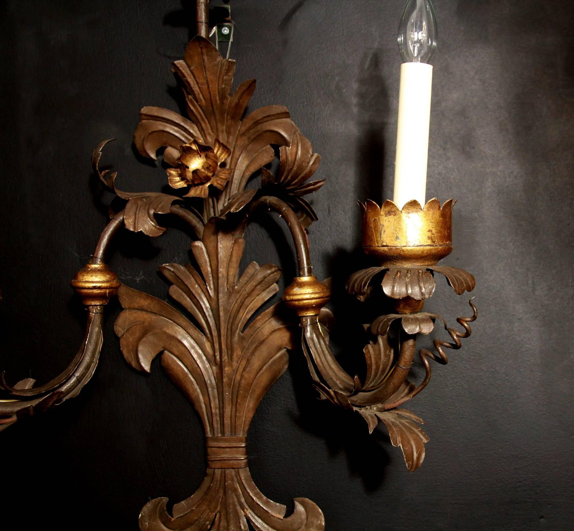 Large Pair of Italian, 19th Century Tole Wall Lights For Sale 1