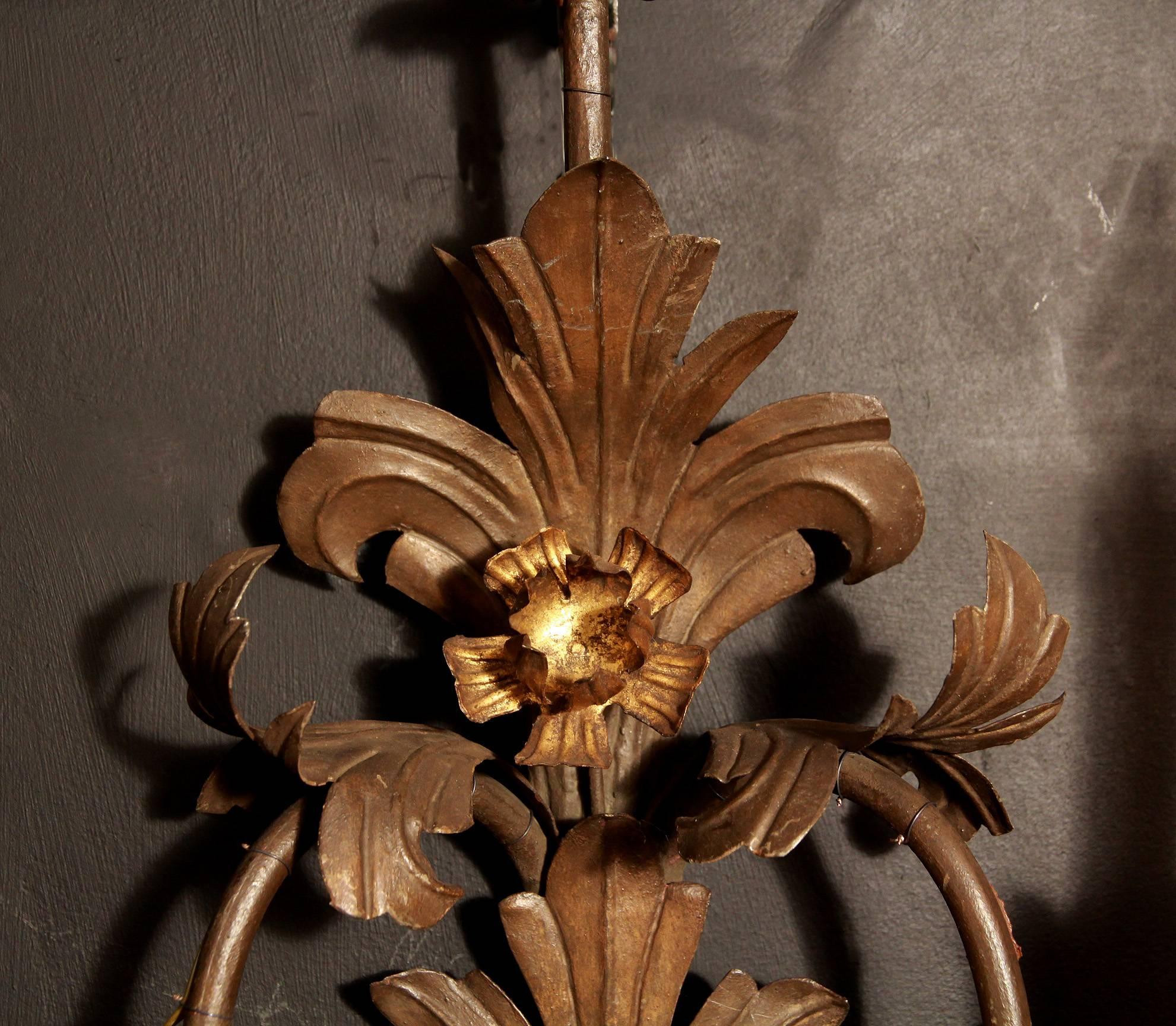 Large Pair of Italian, 19th Century Tole Wall Lights For Sale 3