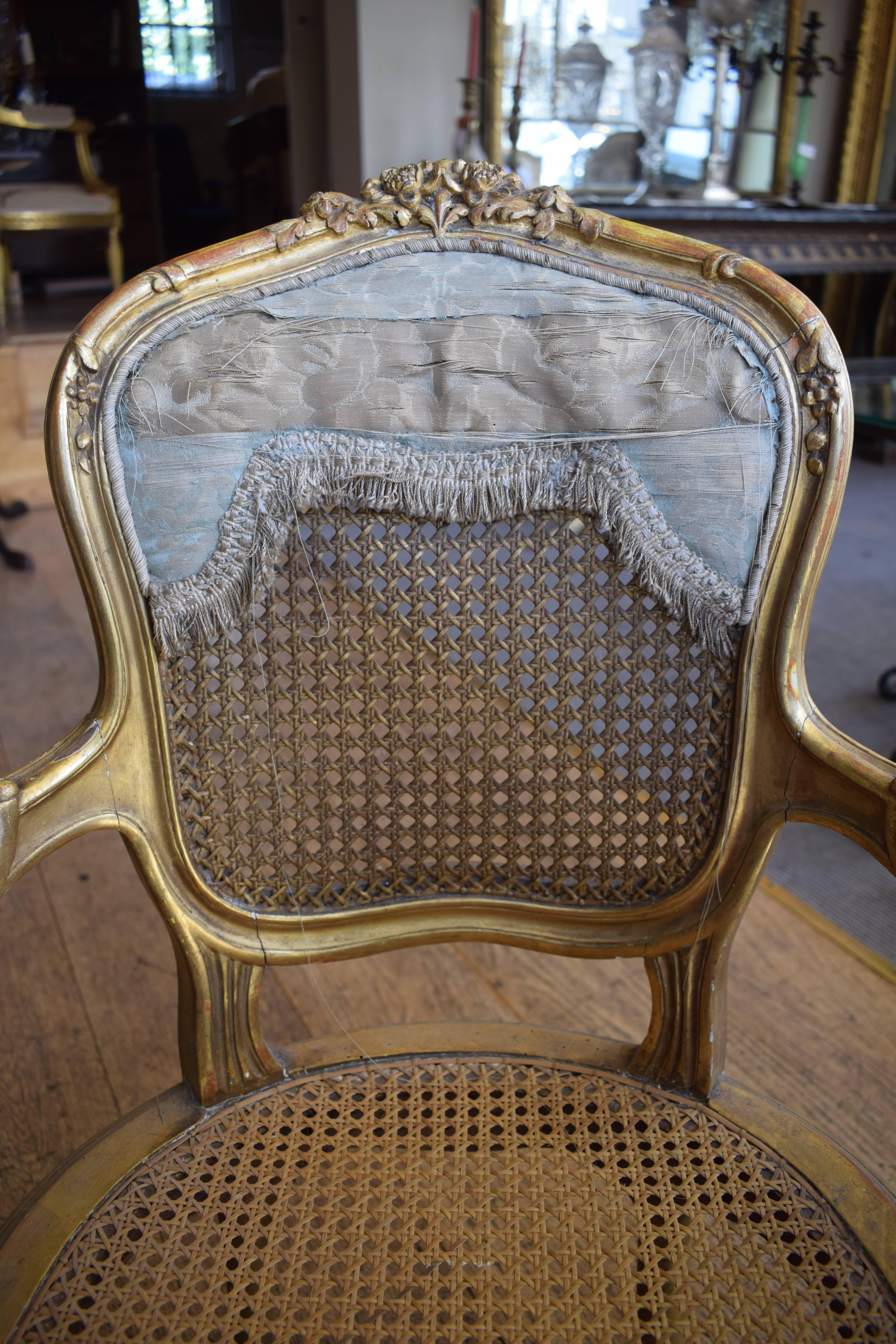 Rare 19th Century Miniature Water Gilded Carved Wood Cane Seat Childs Chair In Good Condition For Sale In London, GB