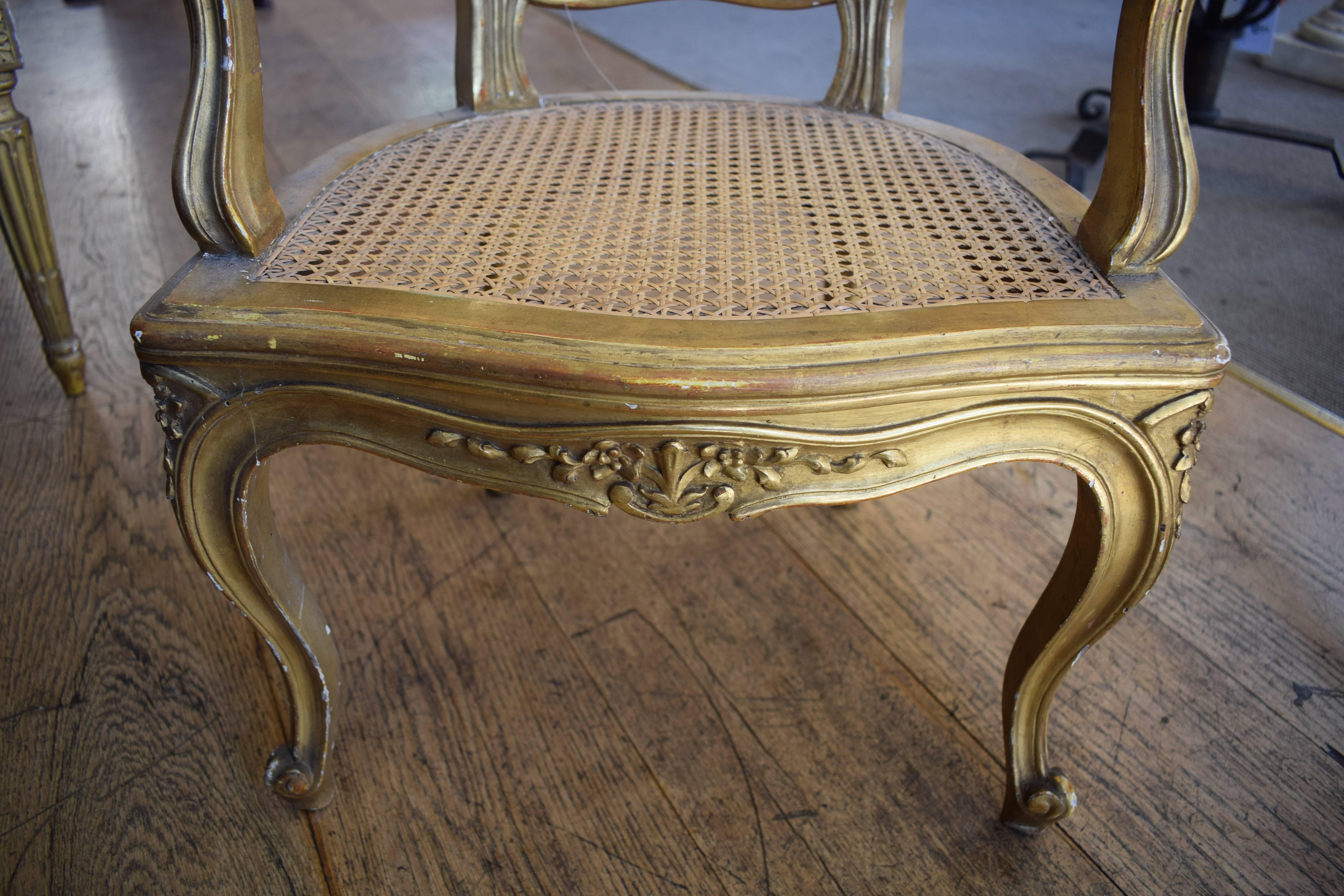 A rare 19th century miniature water gilded carved wood cane seat childs chair, sometimes referred to as an apprentice piece, circa 1860.