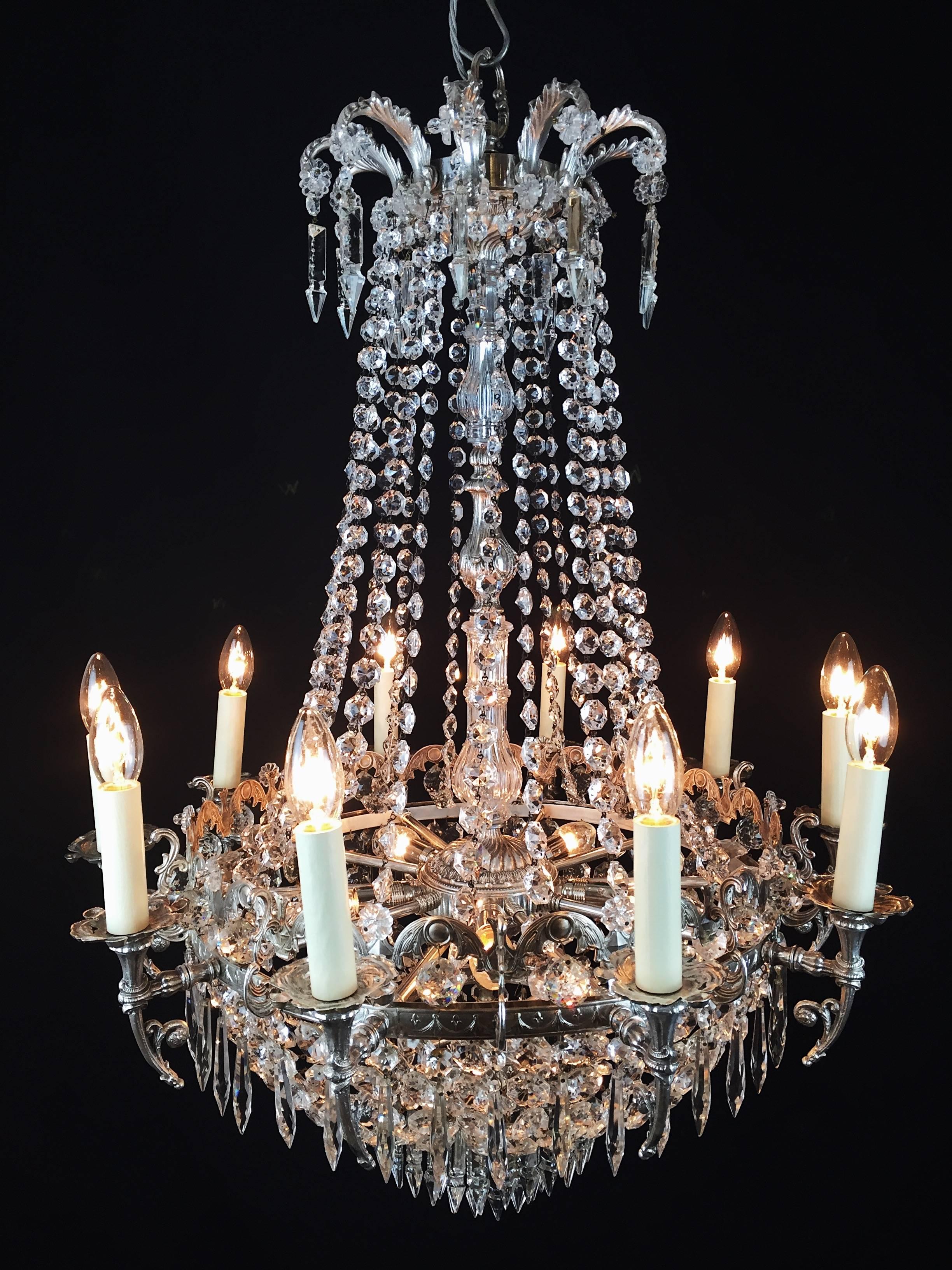 Pair of Late 19th Century Silvered Brass Bag and Swag Chandeliers In Good Condition For Sale In London, GB