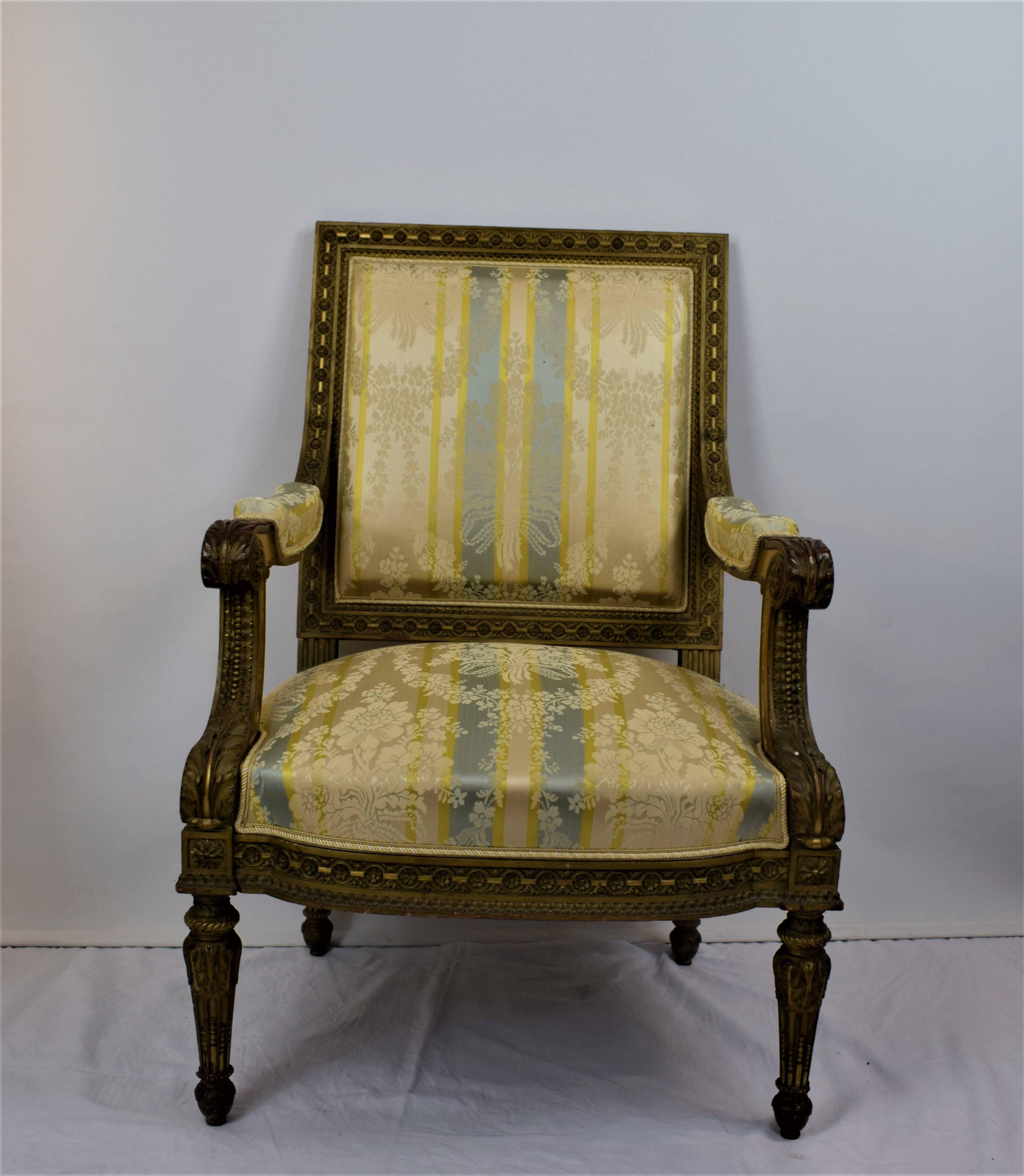 19th Century Set of Four Gilded Louis XVI Style Armchairs For Sale