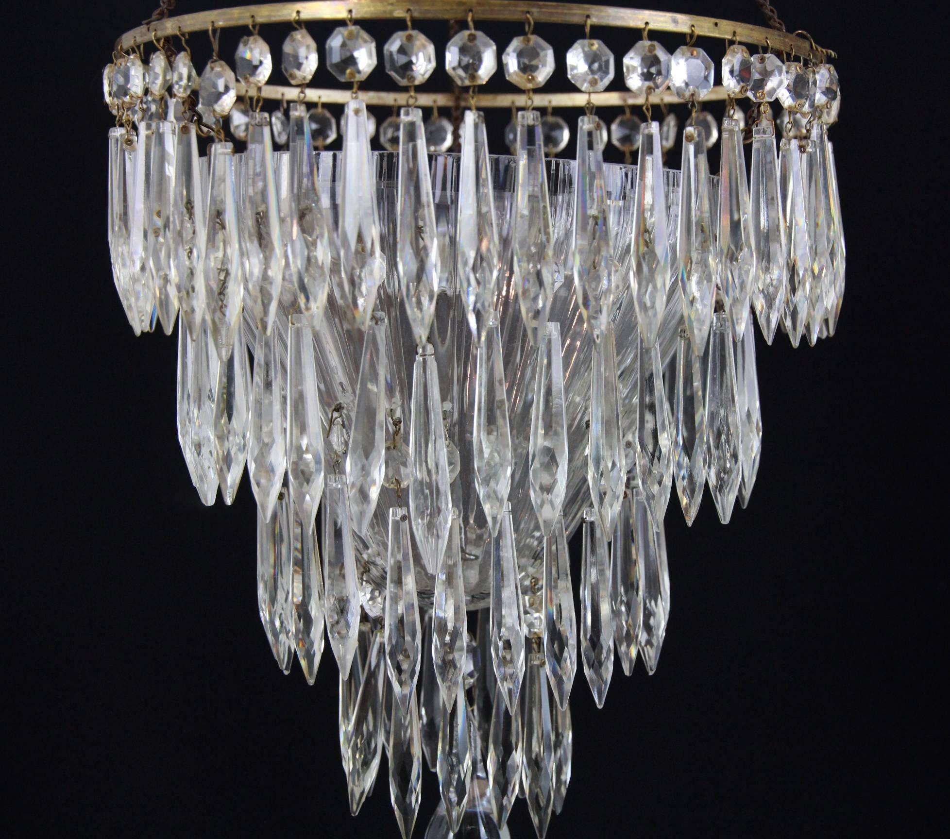 English Three-Tier Cut-Glass Icicle Drop Chandelier For Sale