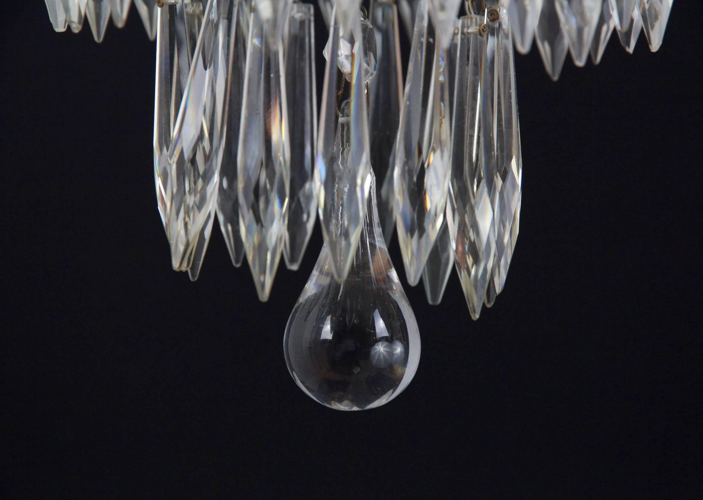 Hand-Crafted Three-Tier Cut-Glass Icicle Drop Chandelier For Sale