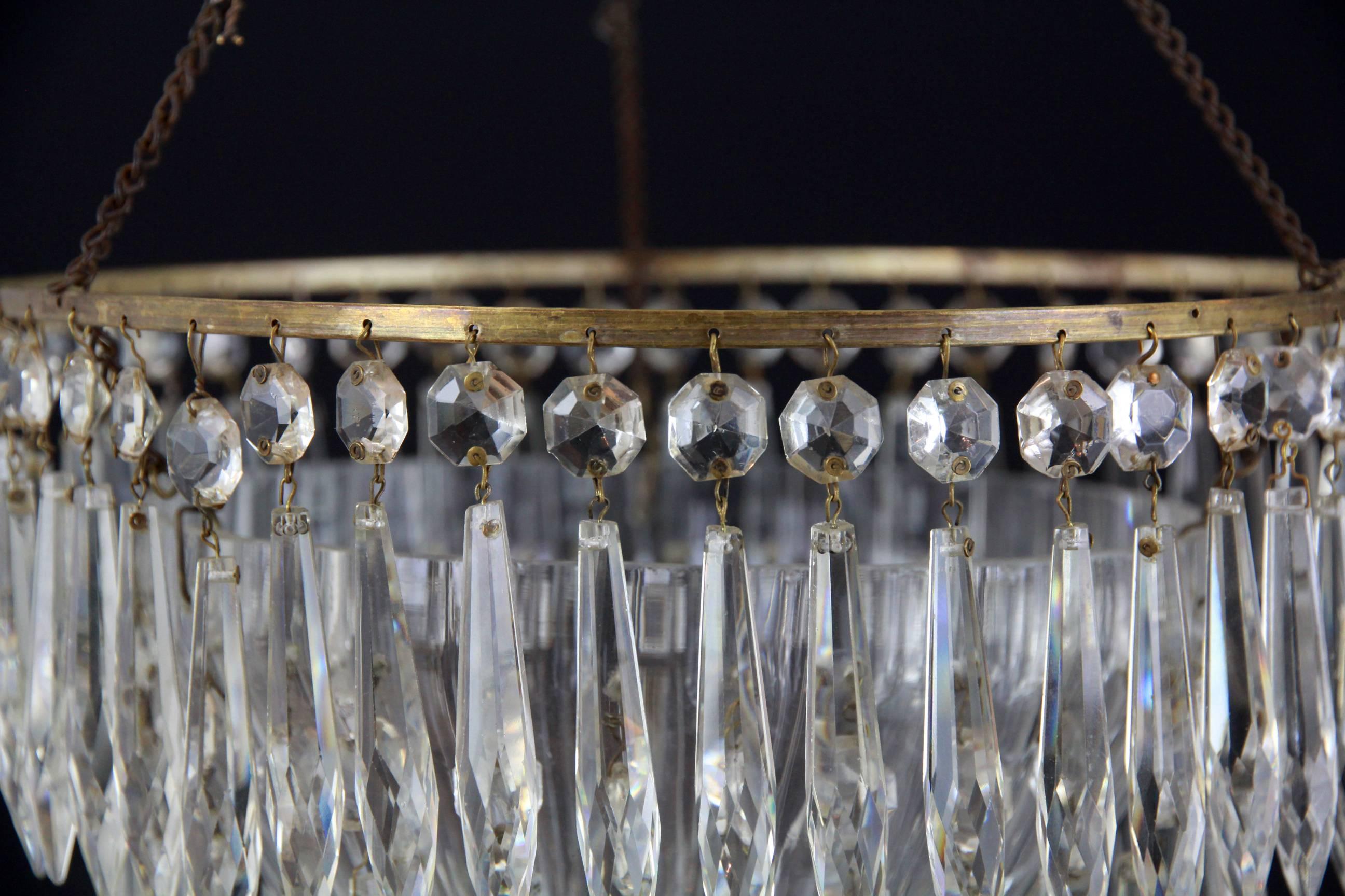 A cut-glass and icicle drop hanging light.