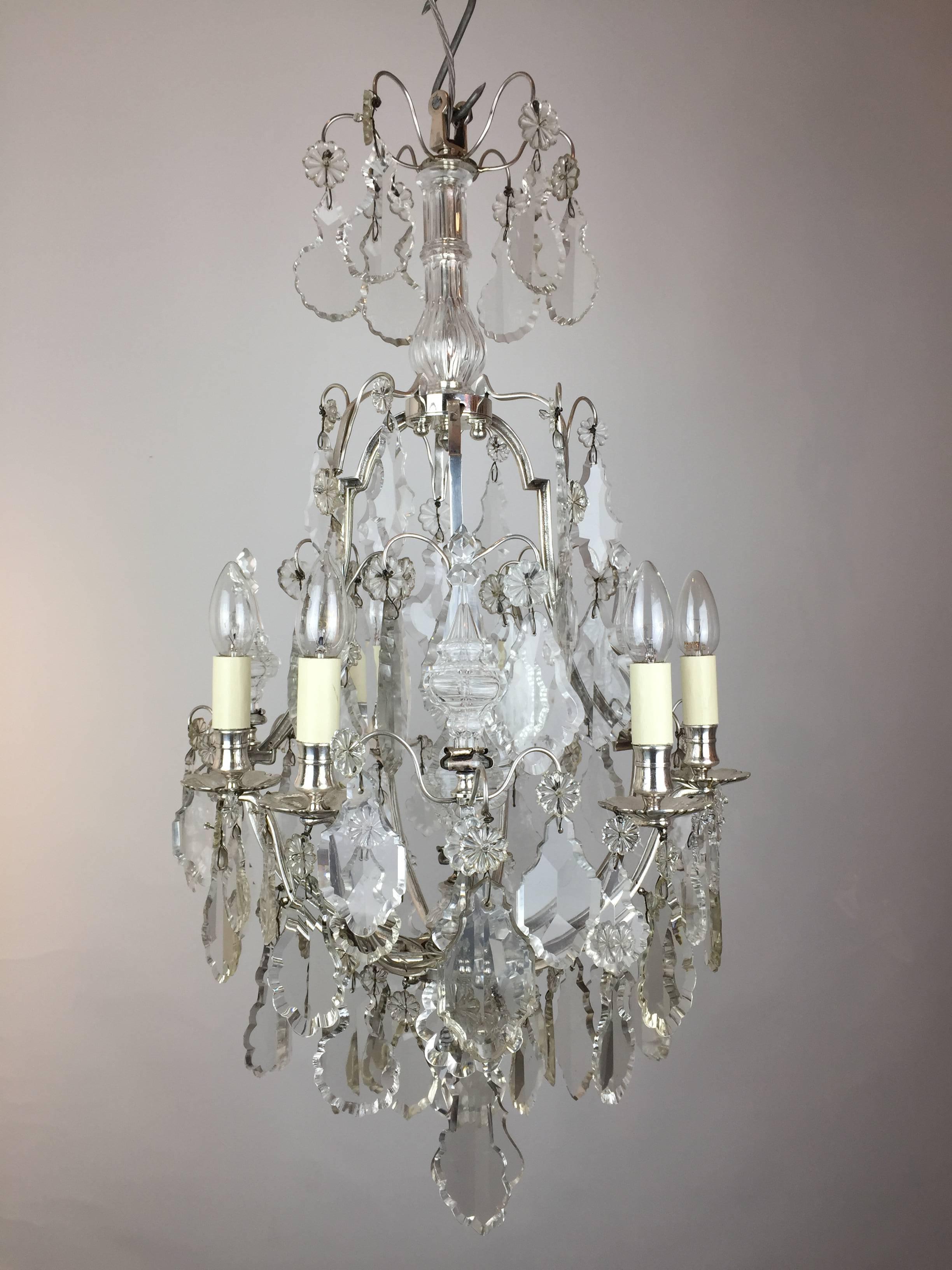 French Silvered Brass Six-Arm Chandelier For Sale 1