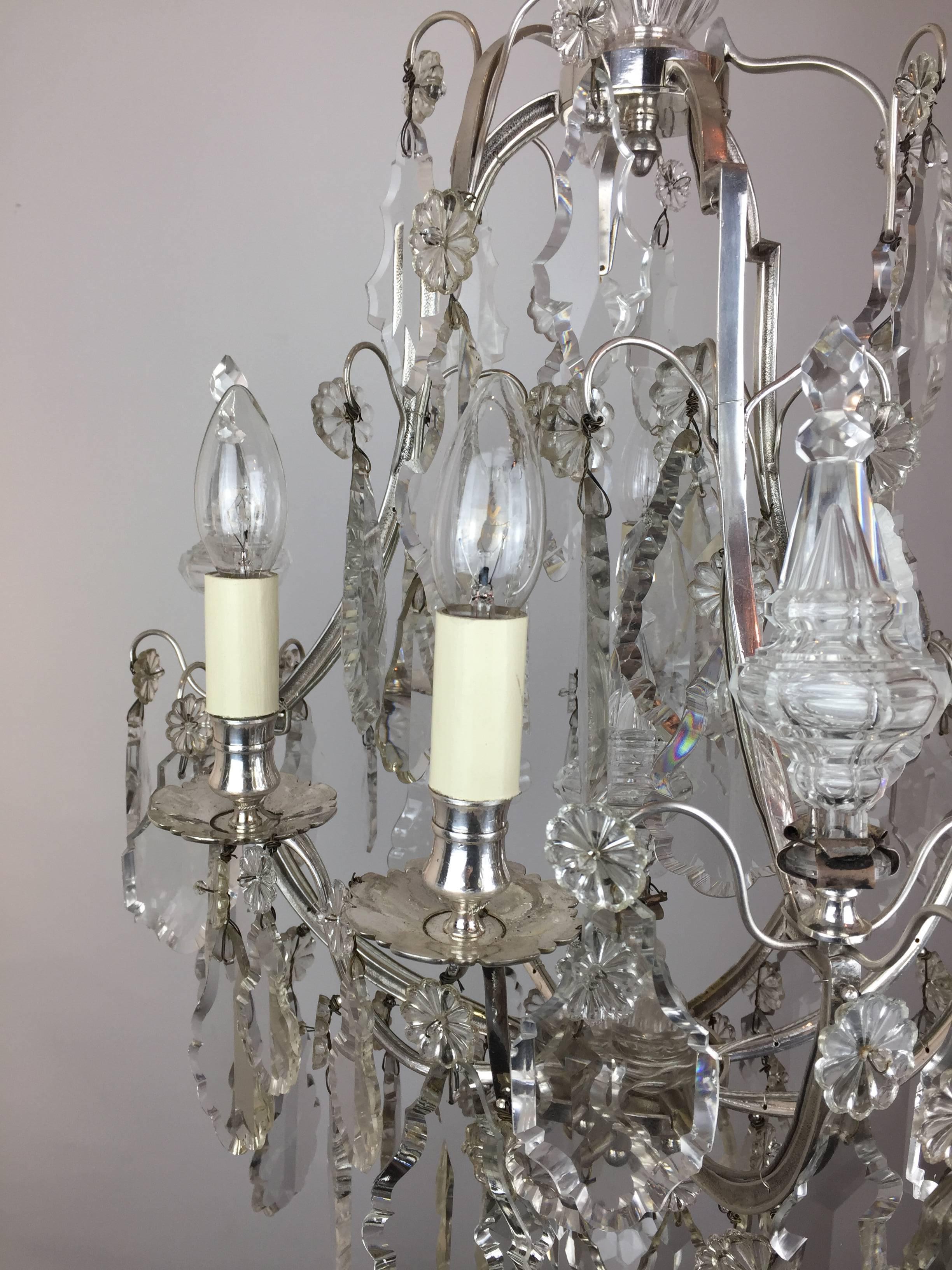 French Silvered Brass Six-Arm Chandelier In Good Condition For Sale In London, GB