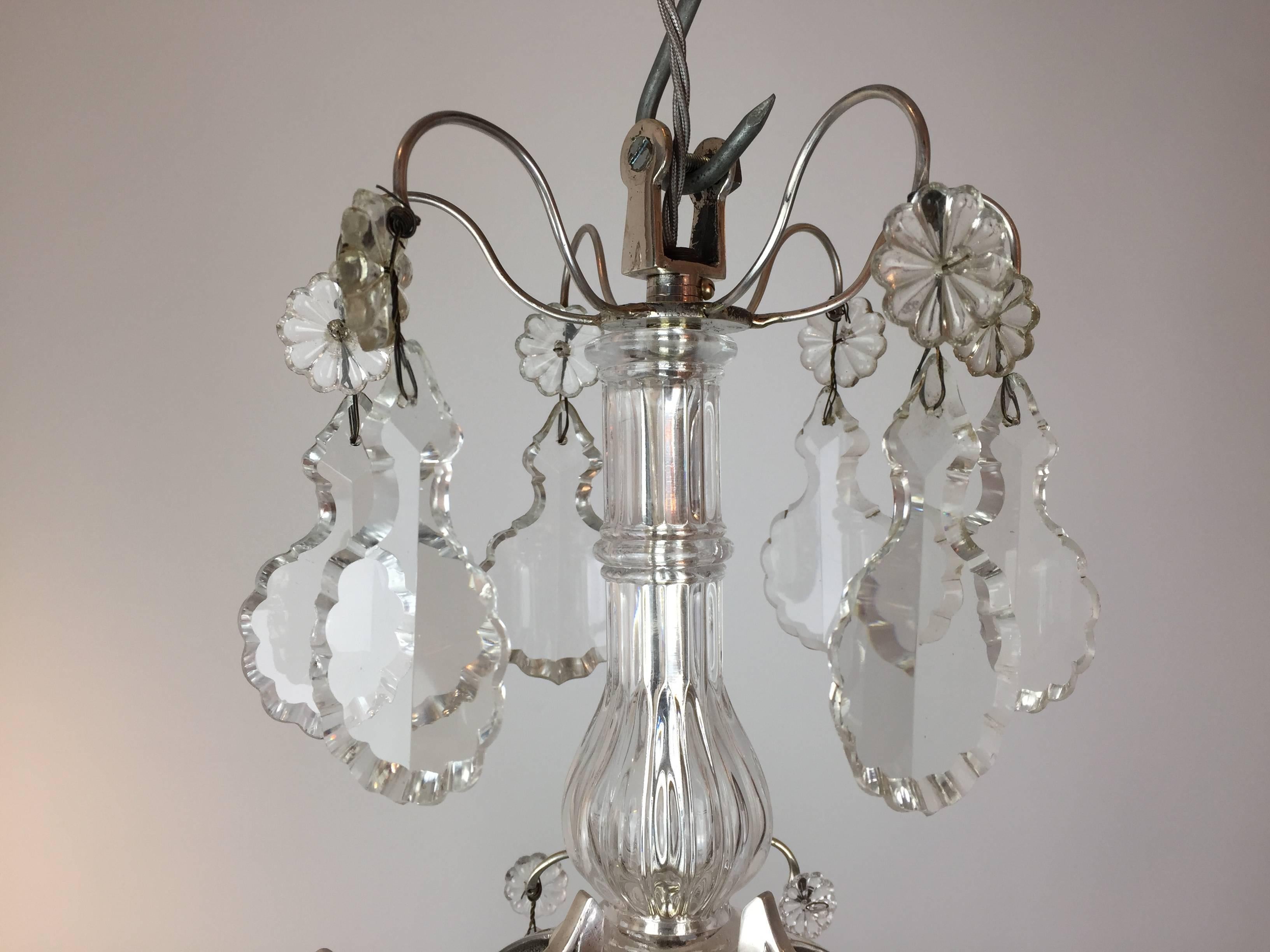 20th Century French Silvered Brass Six-Arm Chandelier For Sale