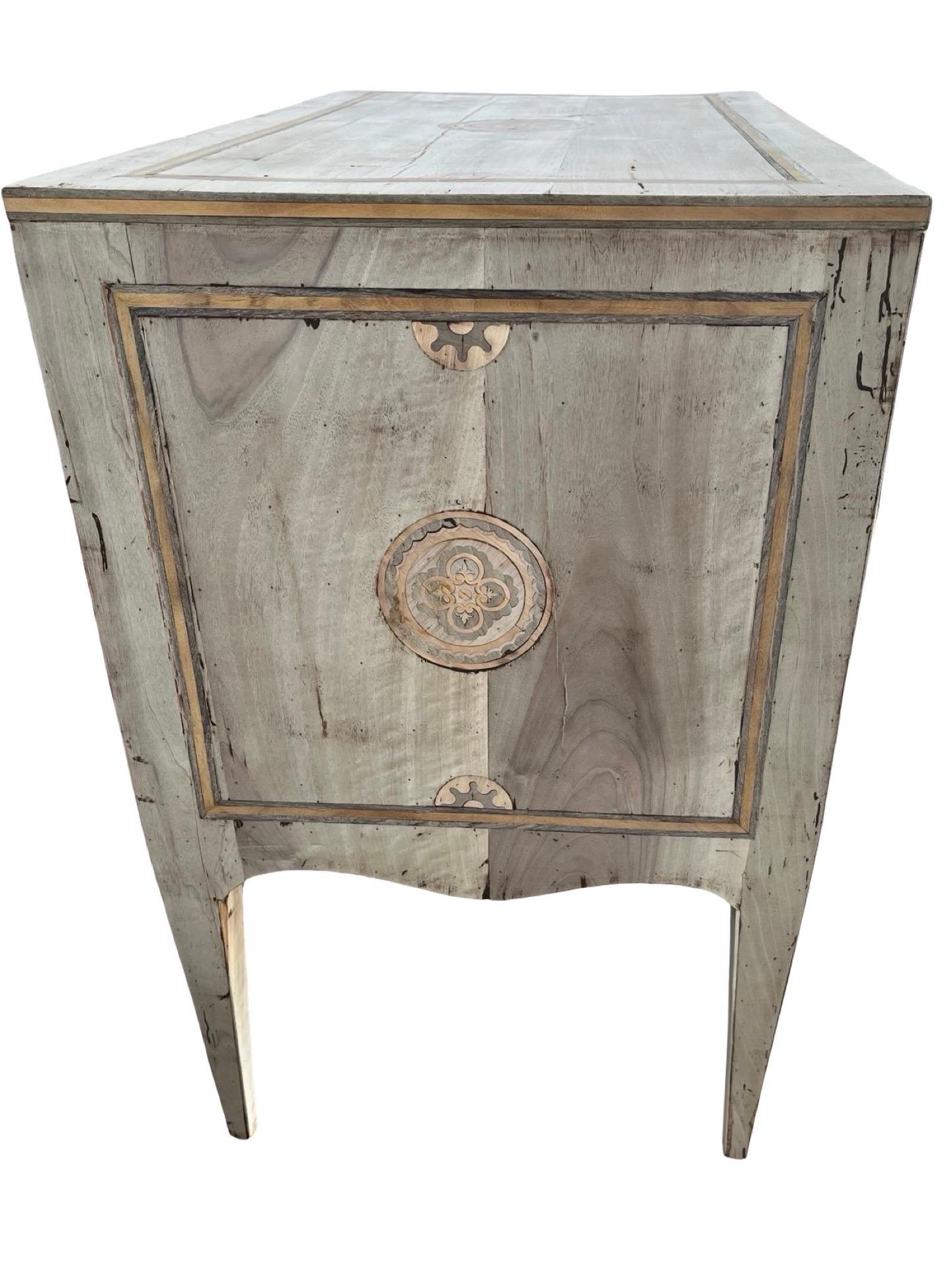 Satinwood 20th Century Italian Bleached Walnut Commode with Inlay For Sale