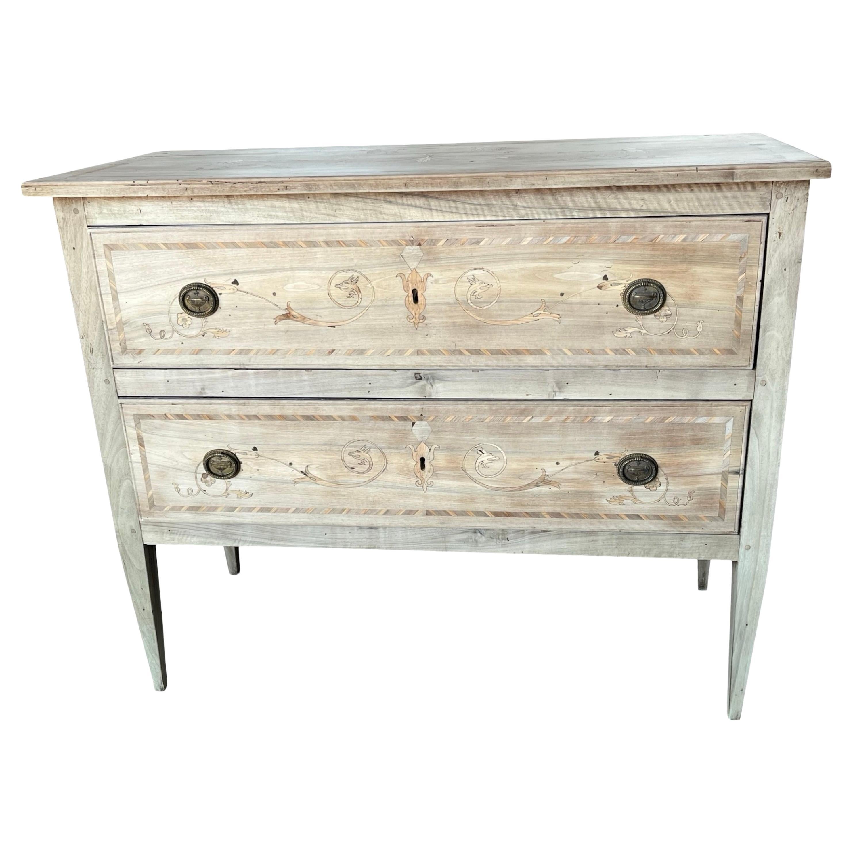 19th Century Italian Neoclassical Bleached Walnut Commode With Inlay