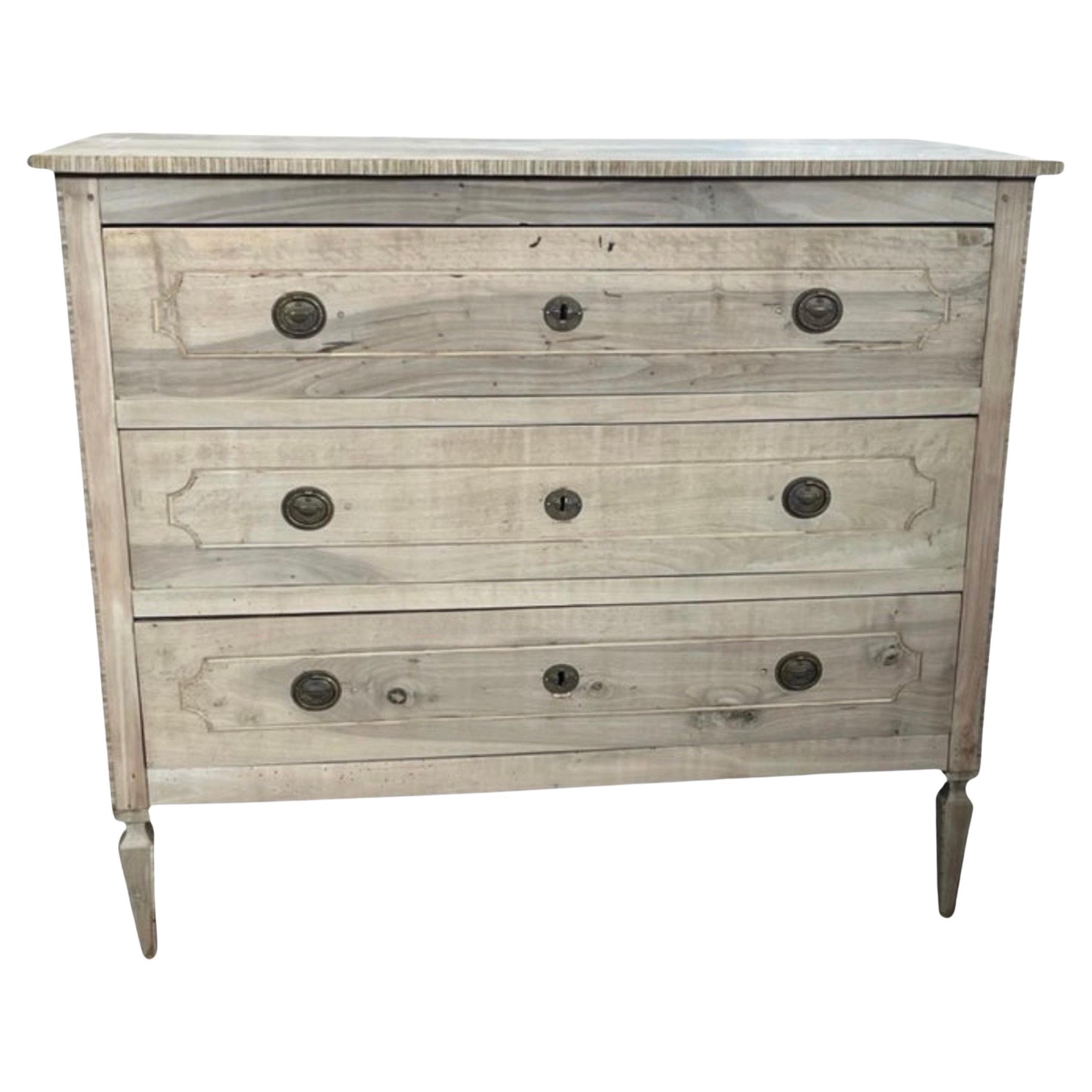 Italian Bleached Walnut Neoclassical, Louis XVI,  Commode With Inlay