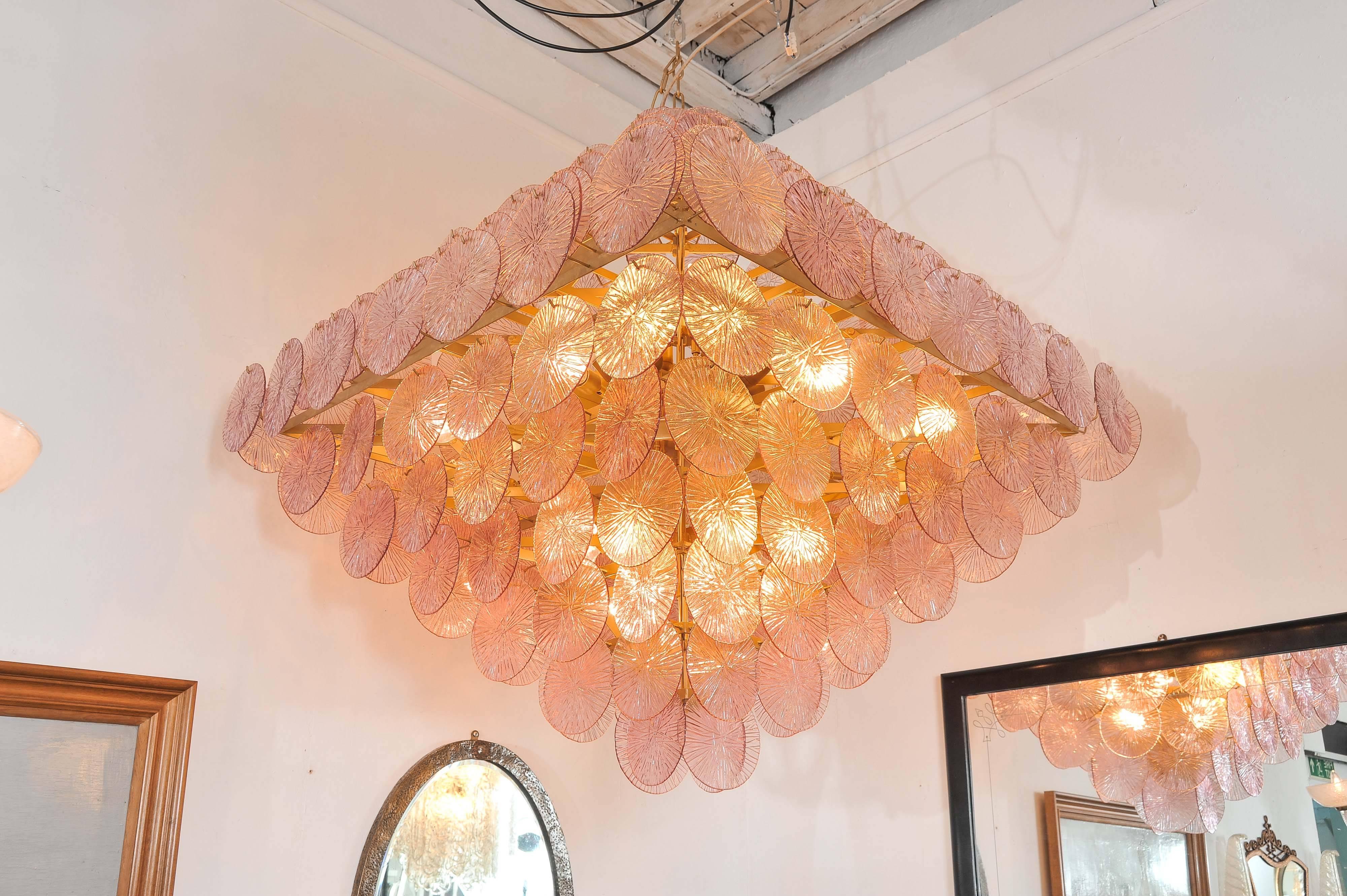 Italian Murano pink glass chandelier.