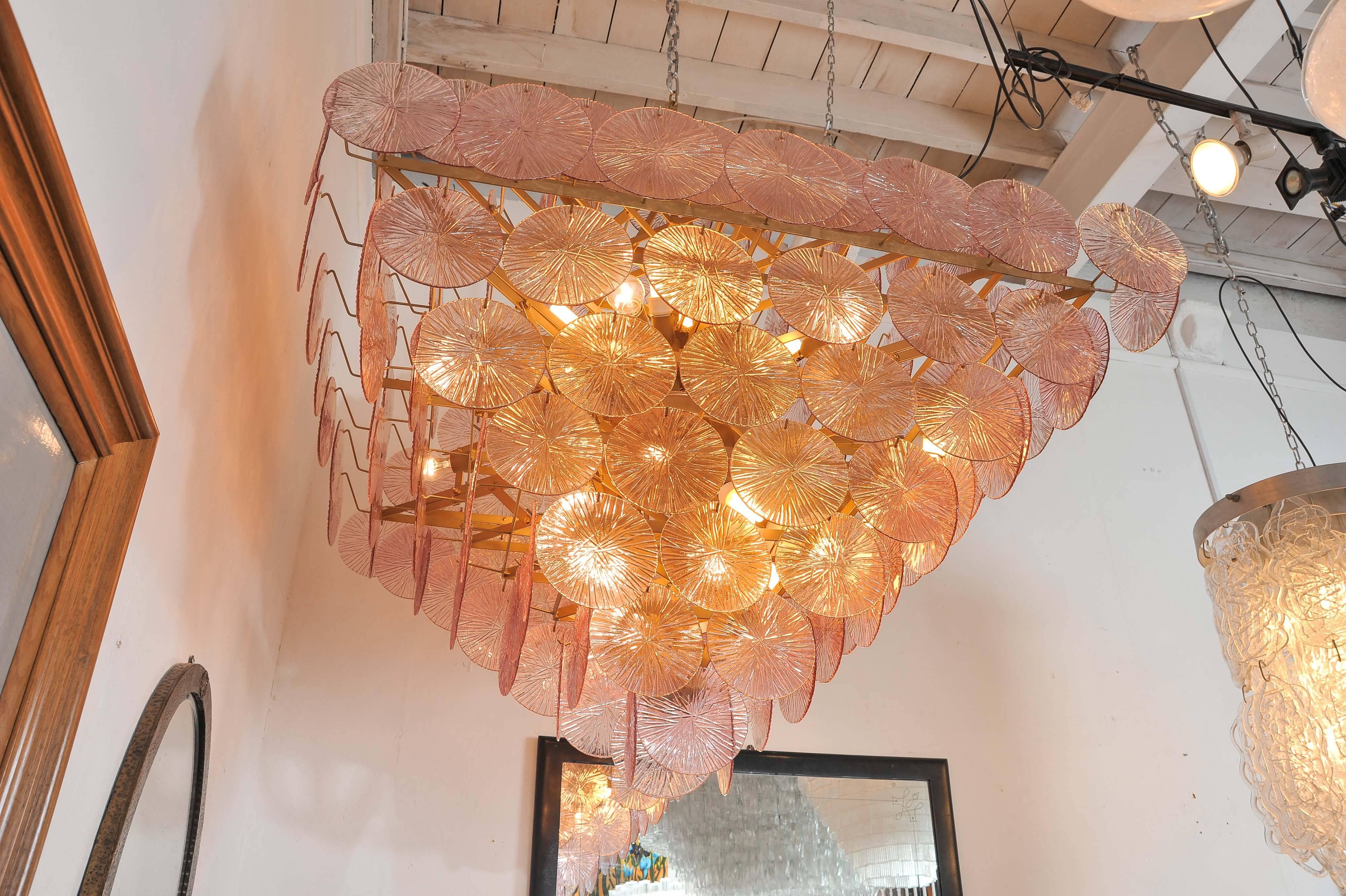 Italian Murano Pink Glass Chandelier In Excellent Condition For Sale In London, GB