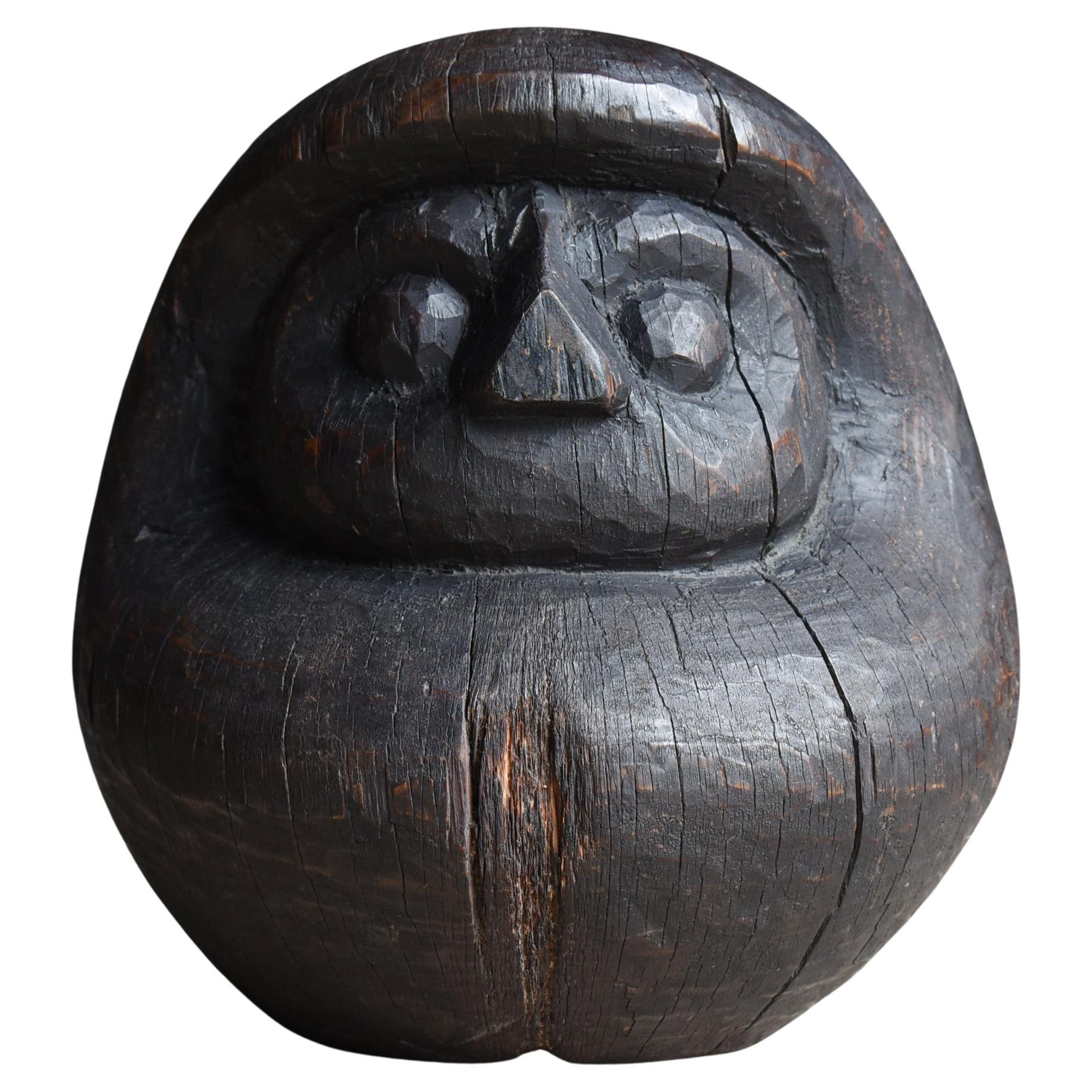 Japanese Antique Wood Carving Daruma 1860-1920s / Sculpture Wabi Sabi Mingei