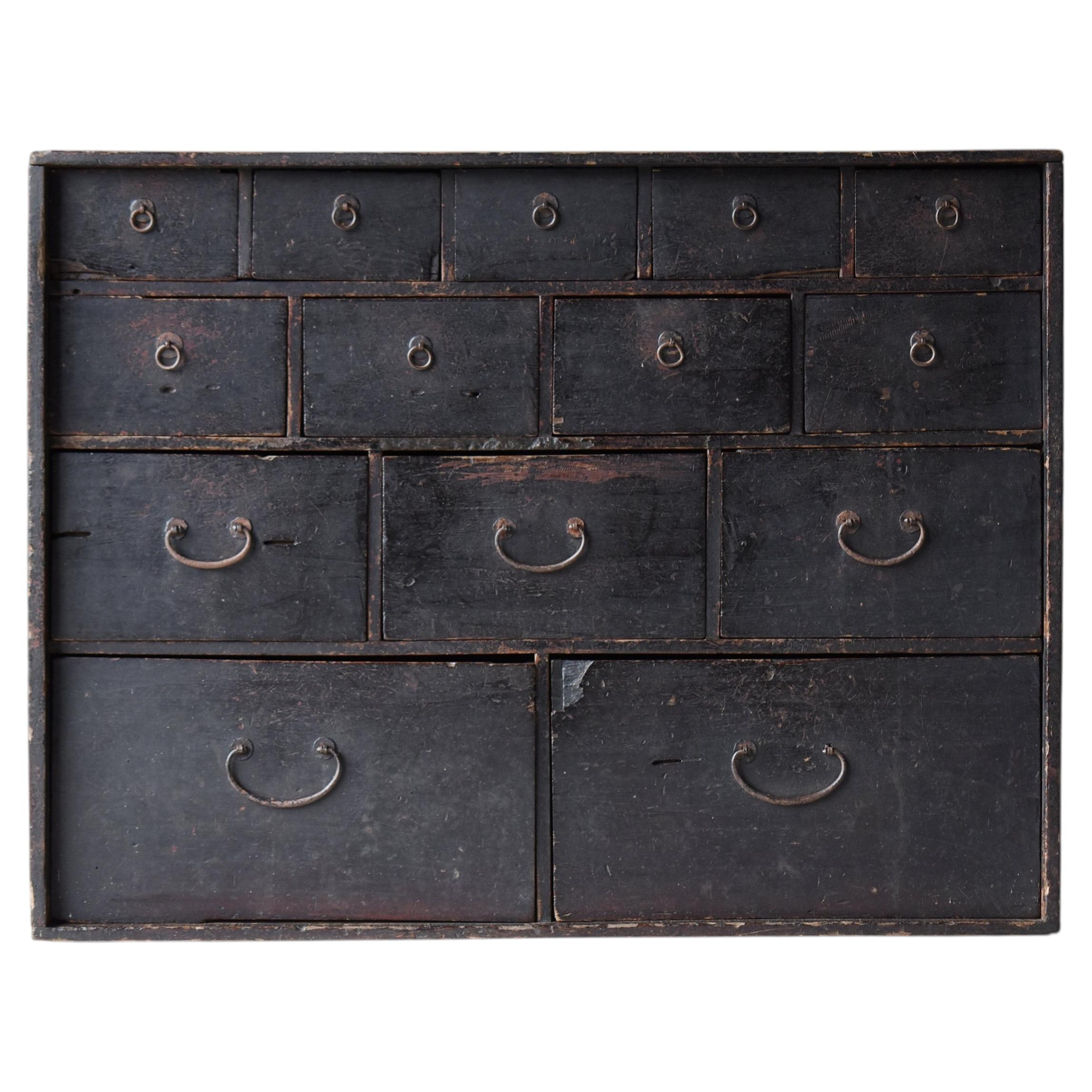 Edo Period Japanese Black Drawer Chest 1800s-1860s / Tansu Sideboard Wabi-Sabi