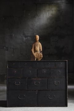 Edo Period Japanese Black Drawer Chest 1800s-1860s / Tansu Sideboard Wabi-Sabi