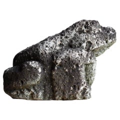 Japanese Antique Wabi-Sabi Hand-Carved Stone Frog Sculpture 1860s-1920s