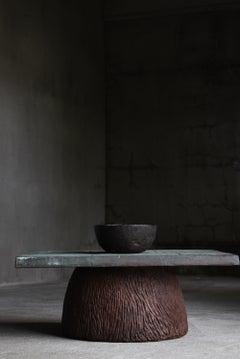 Japanese Antique Copper and Sculptural Wood Low Table 1860s-1920s / Wabi-Sabi