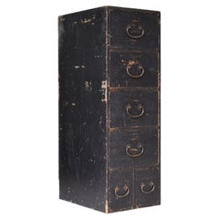Japanese Antique Tall Black Tansu Chest 1860s-1920s / Drawer Chest Wabi Sabi