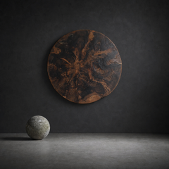 Japanese Antique Round Pine Slab Wall Art 1900s–1940s / Abstract Art Wabisabi