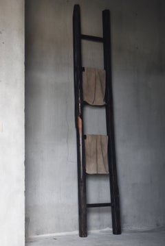 Japanese Antique Black Wooden Ladder 1850s-1910s / Wabisabi