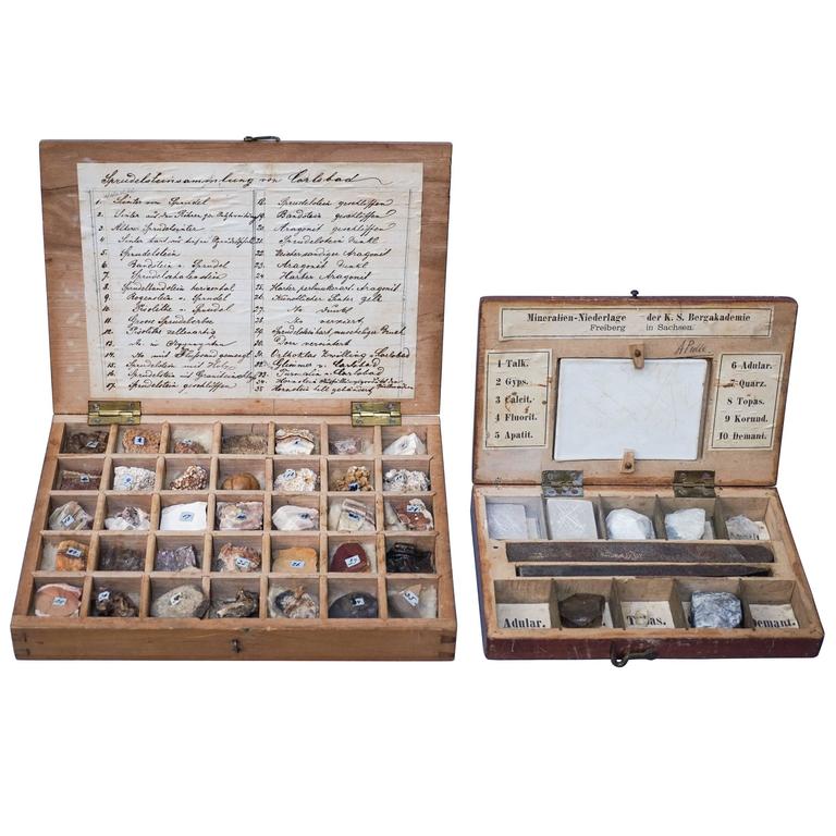 Set of Two 19th Century Boxes with Mineral and Rock Collections at