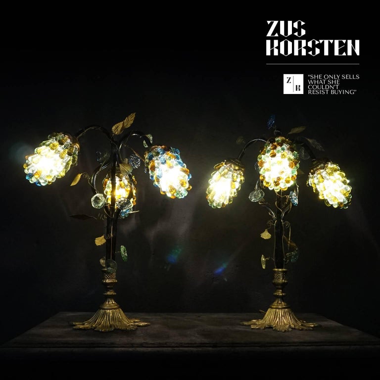 Set Of Art Nouveau Italian Table Lamp Shades With Three Large Glass Set Of Art Nouveau Italian Table Lamp Shades With Three Large Glass Gs In Good Condition