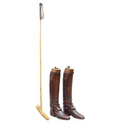 Polo Riding Boots with Antique Boot Trees and Salter & Sons Polo Mallet