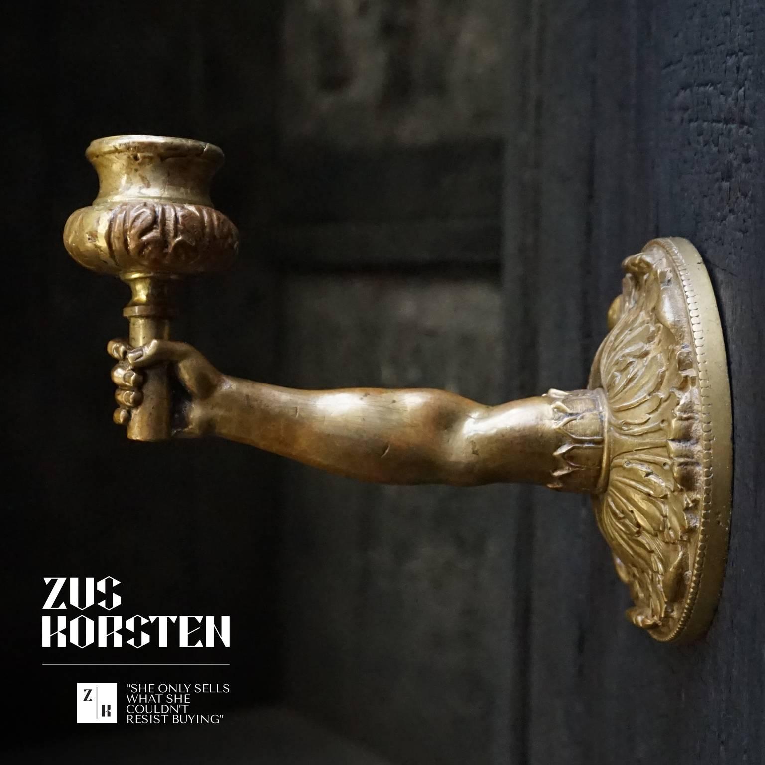 Set of Rare French Ormolu Hand Sconce Torch Candleholders 1