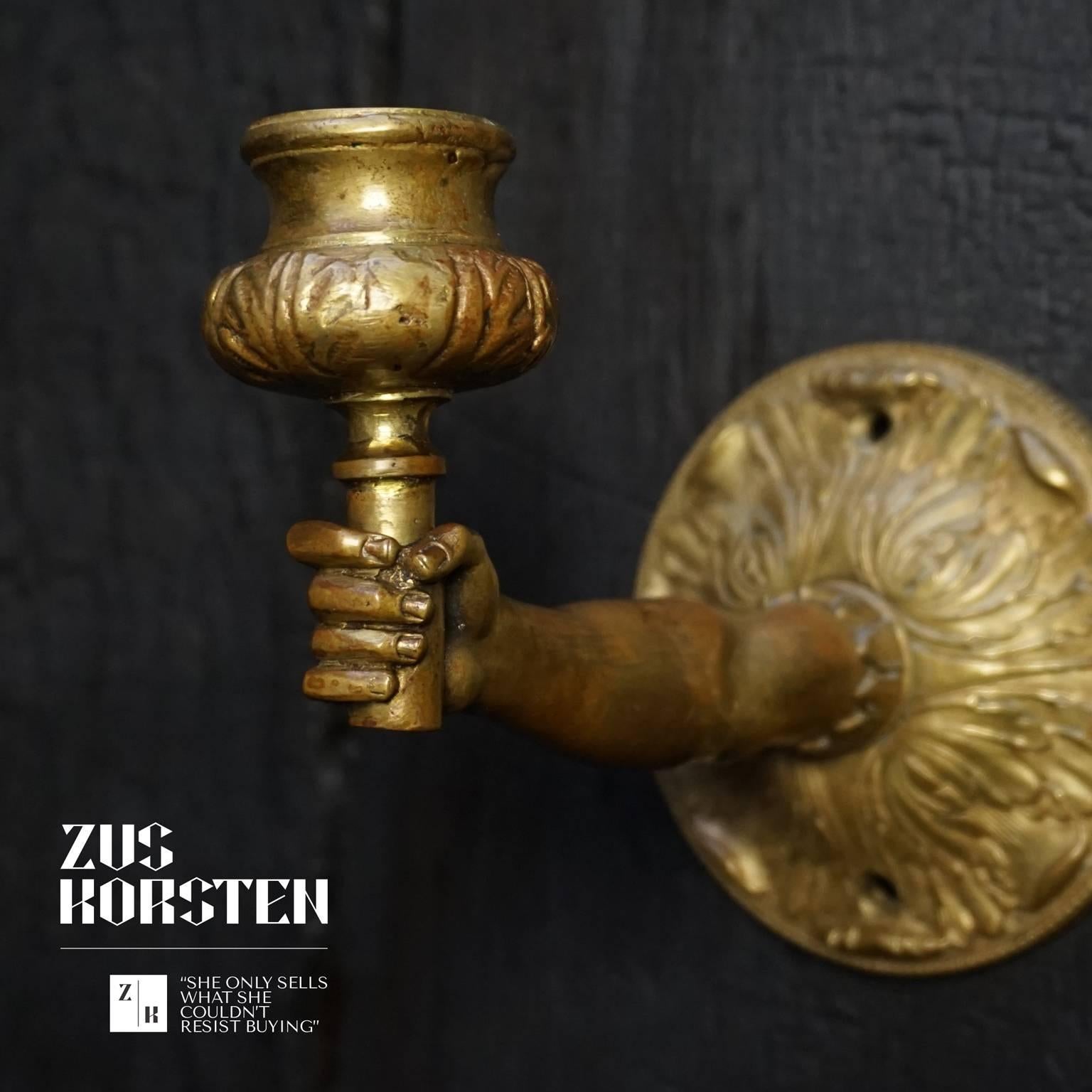 20th Century Set of Rare French Ormolu Hand Sconce Torch Candleholders