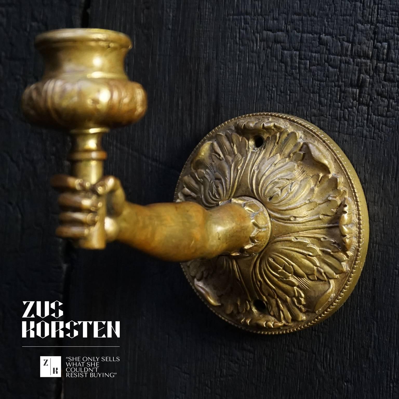 Brass Set of Rare French Ormolu Hand Sconce Torch Candleholders