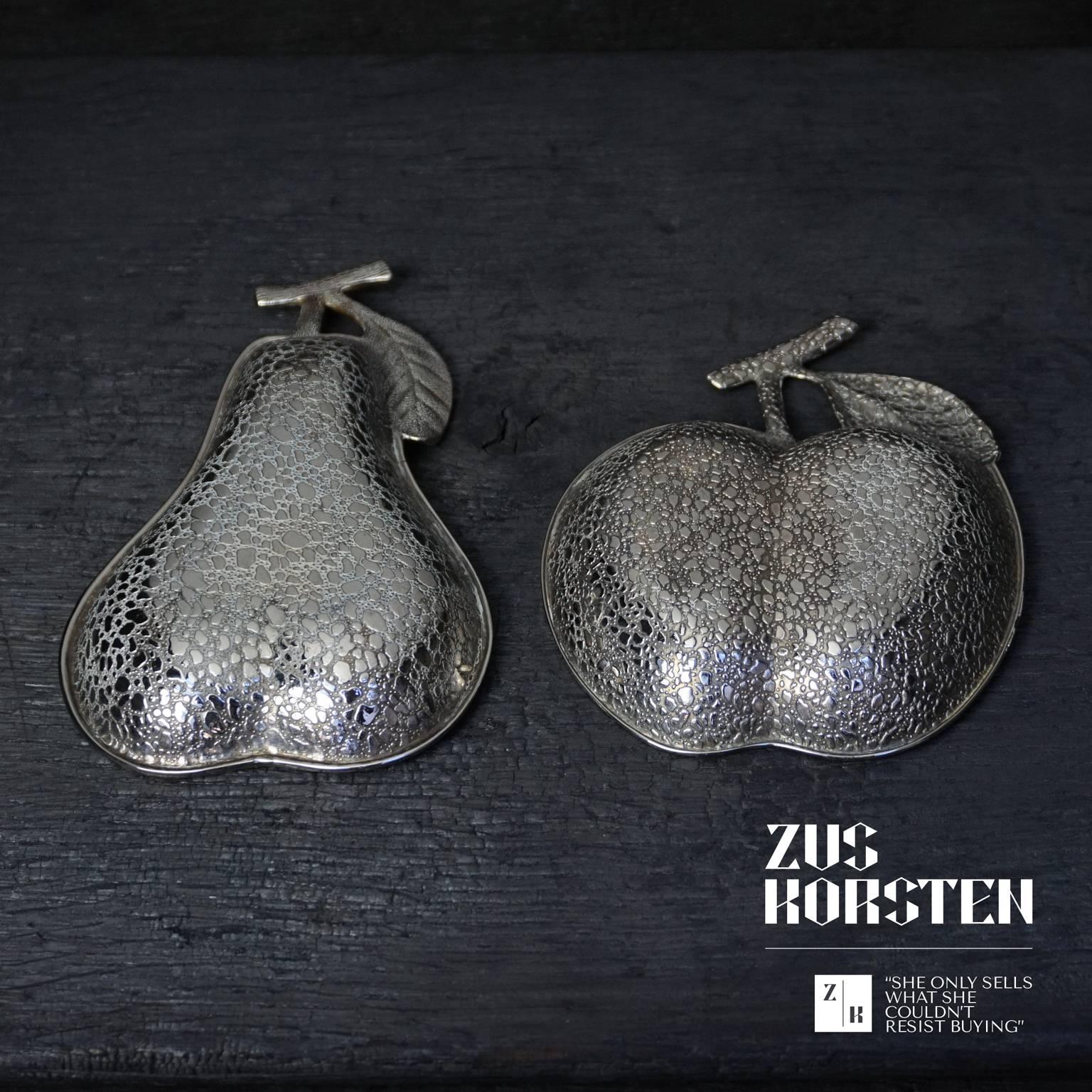 French Set of Silvered Pear and Apple Trinket Bowls
