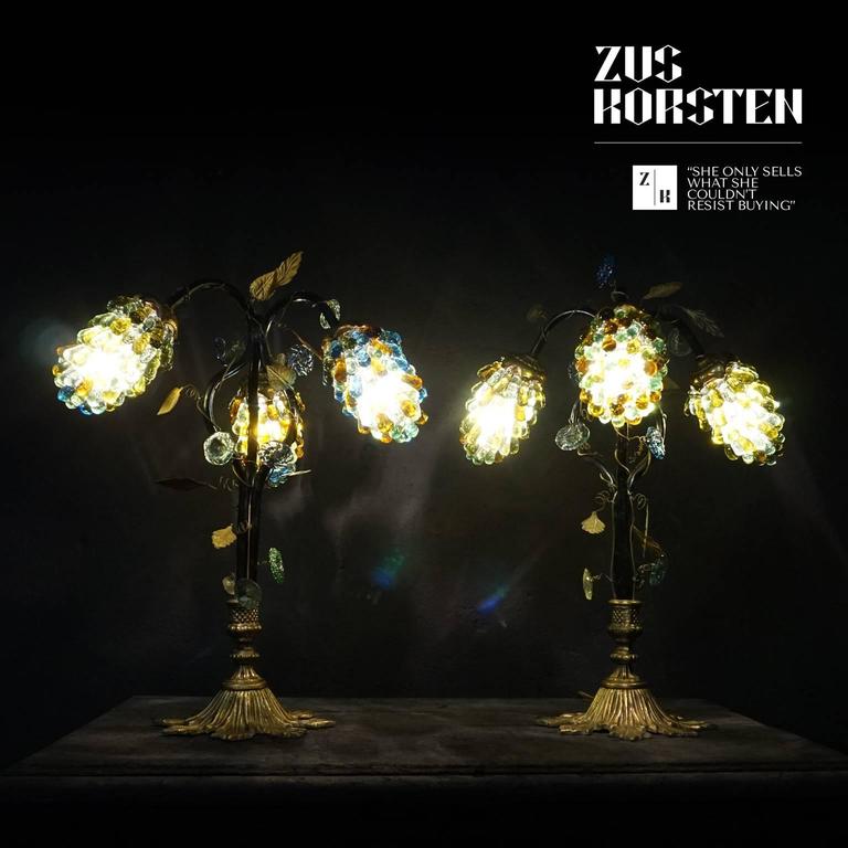 Set Of Art Nouveau Italian Table Lamp Shades With Three Large Glass Set Of Art Nouveau Italian Table Lamp Shades With Three Large Glass Gs In Good Condition