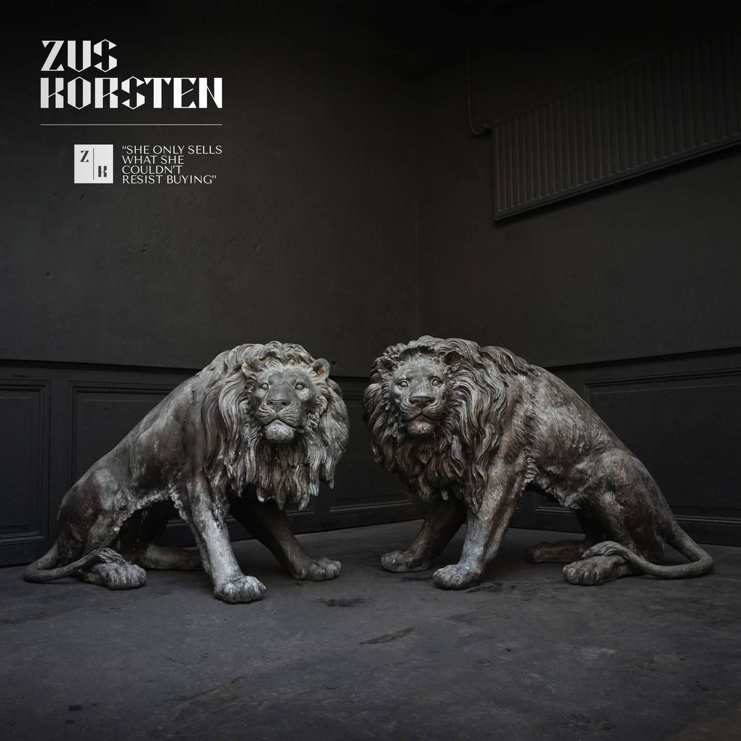 Pair of Almost Lifesize Cast Bronze Lion Statues at 1stdibs