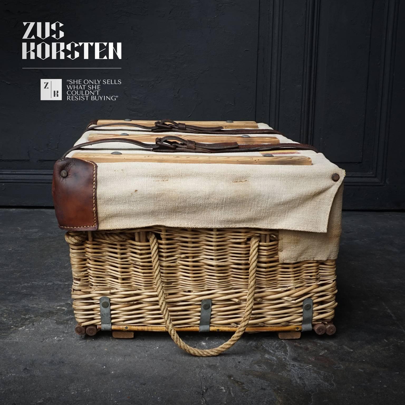Canvas 20th Century Belgian-Congo Wicker Mail Basket