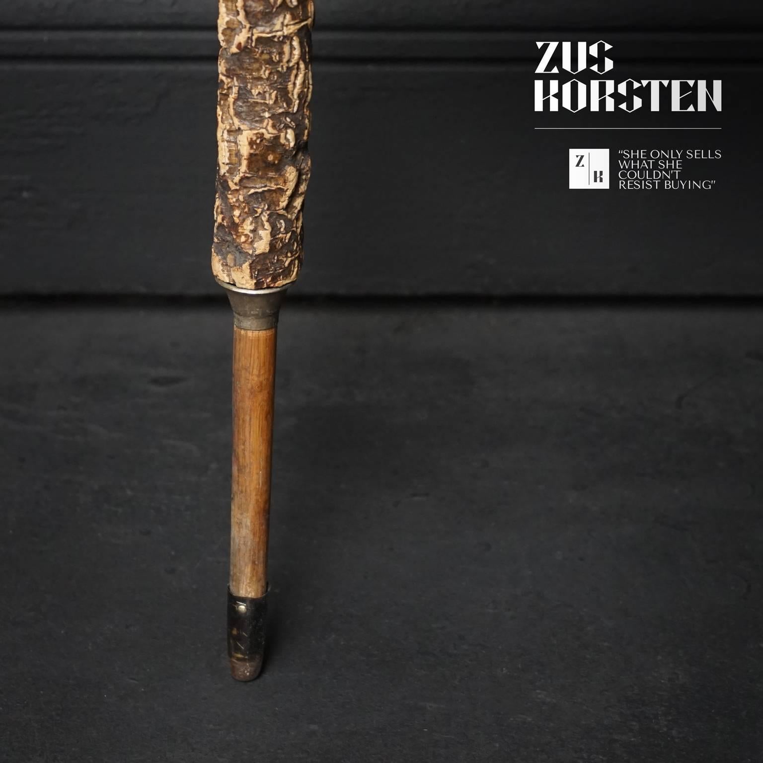19th Century Faux Umbrella Carved Cork Cane with Greyhound Head 1