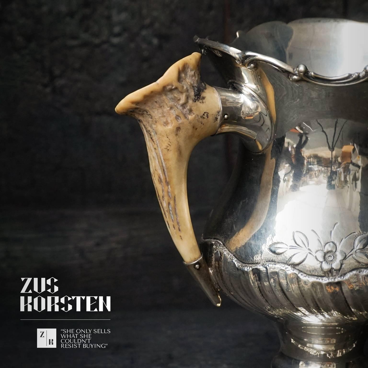 American Early 20th Century Sterling Silver Trophy Cup with Antler Horn Handles