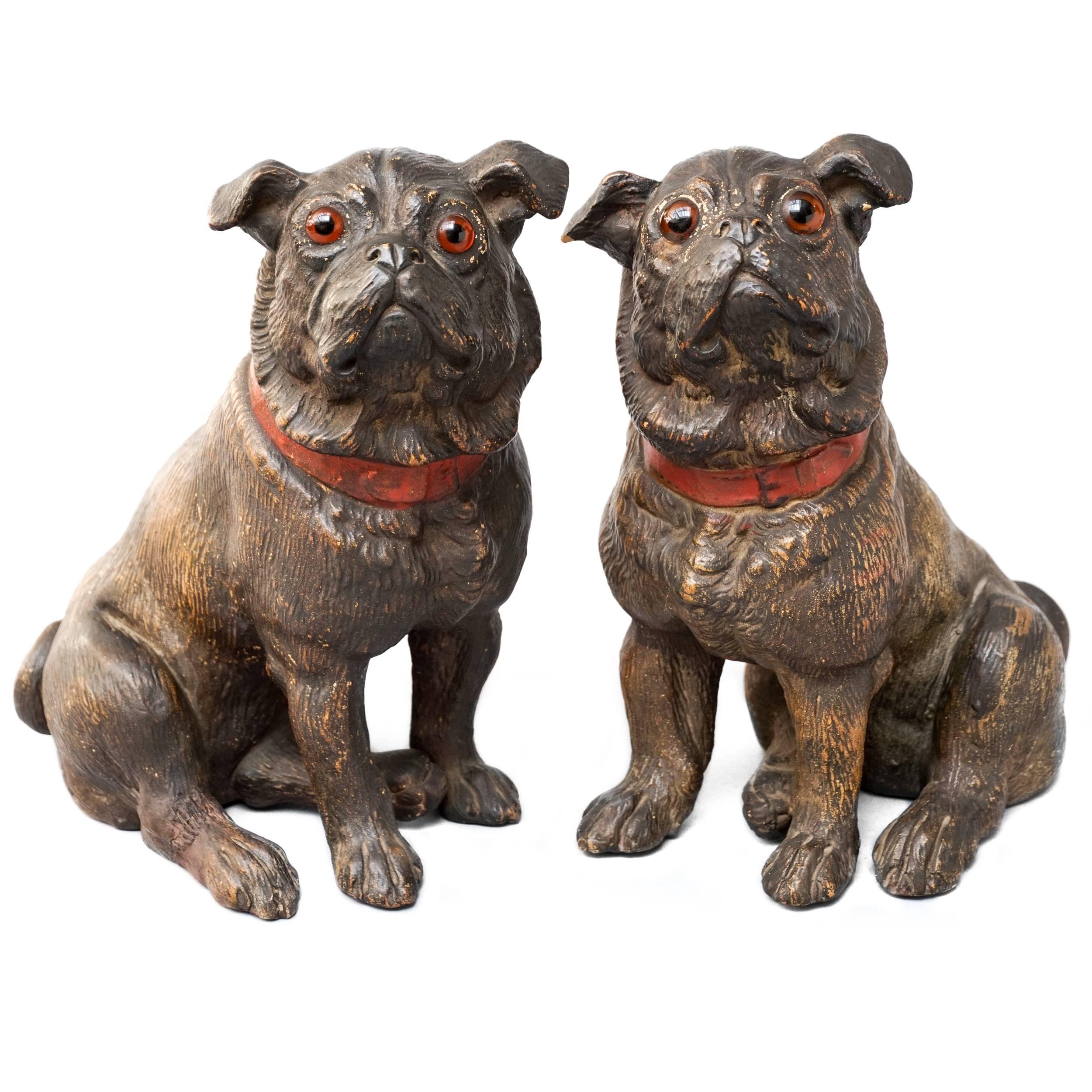 Set of 19th Century Austrian Terracotta Pug Dogs