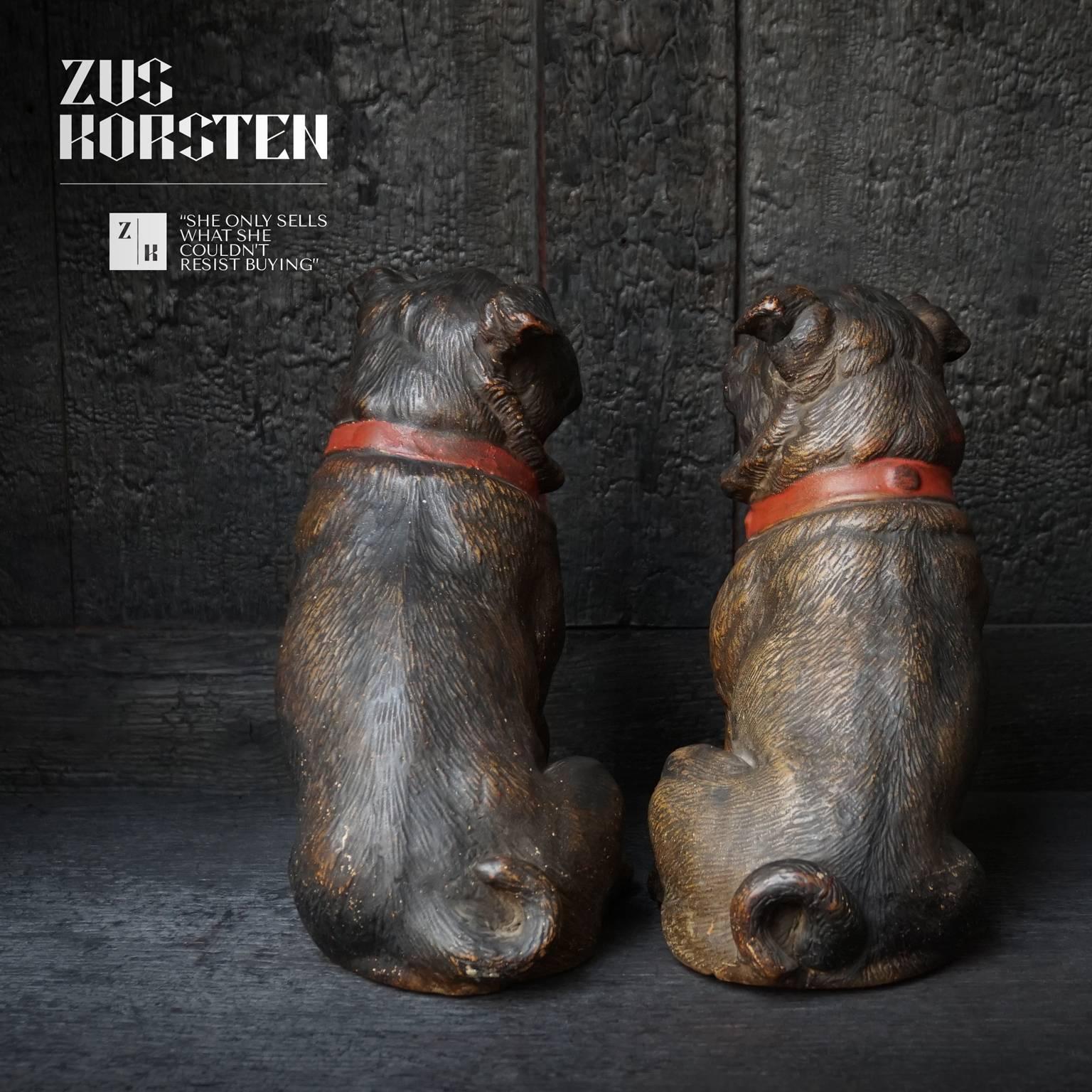 Set of 19th Century Austrian Terracotta Pug Dogs 3