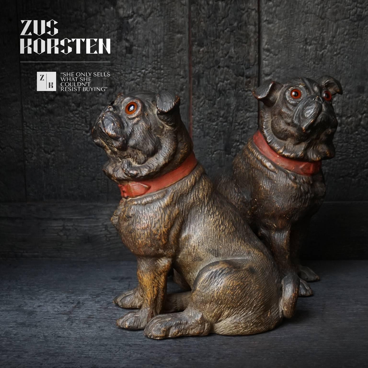 Set of 19th Century Austrian Terracotta Pug Dogs 2