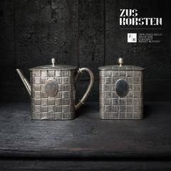 Early 20th Century Posen Silver Basket Weave Teapot and Tea Caddy