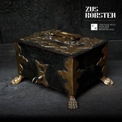 18th Century Brass and Iron Money Box, Little Strongbox or Treasure Chest