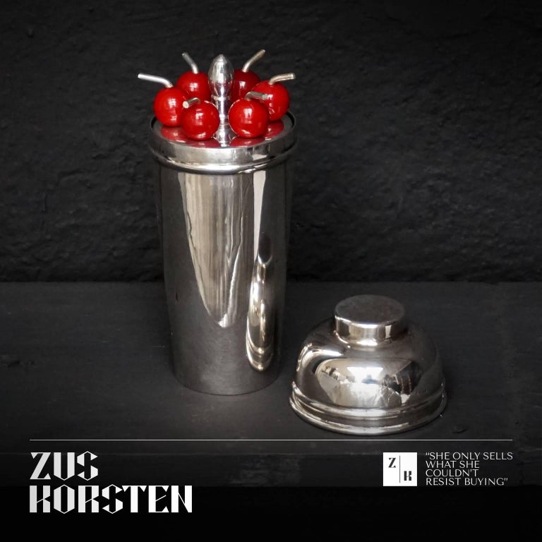 Mini Silver Plated Cocktail Shaker with Bakelite Cherry Picks by PH