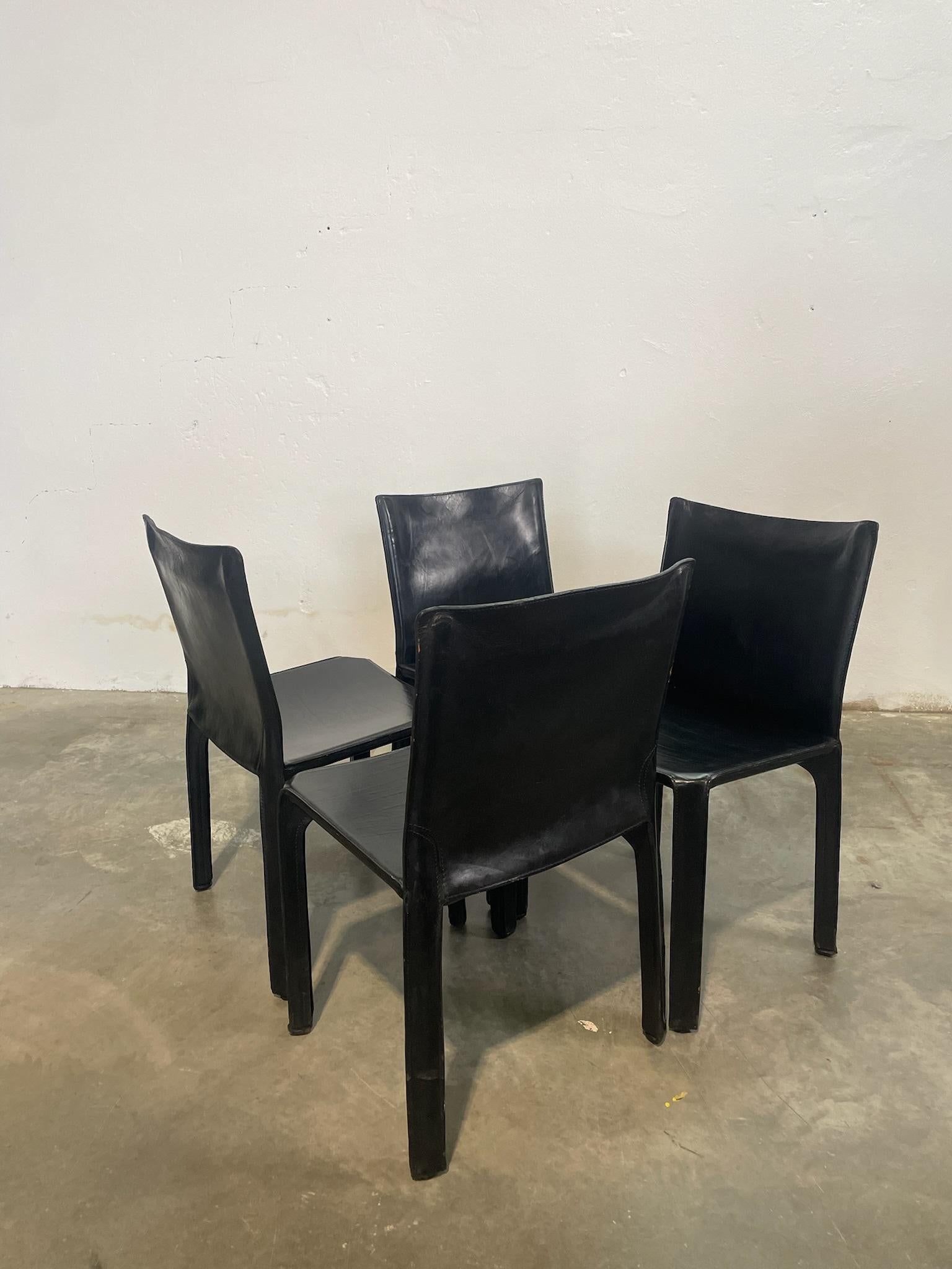 Pelle set di 4 sedie Cab per Cassina di Mario Bellini in vendita