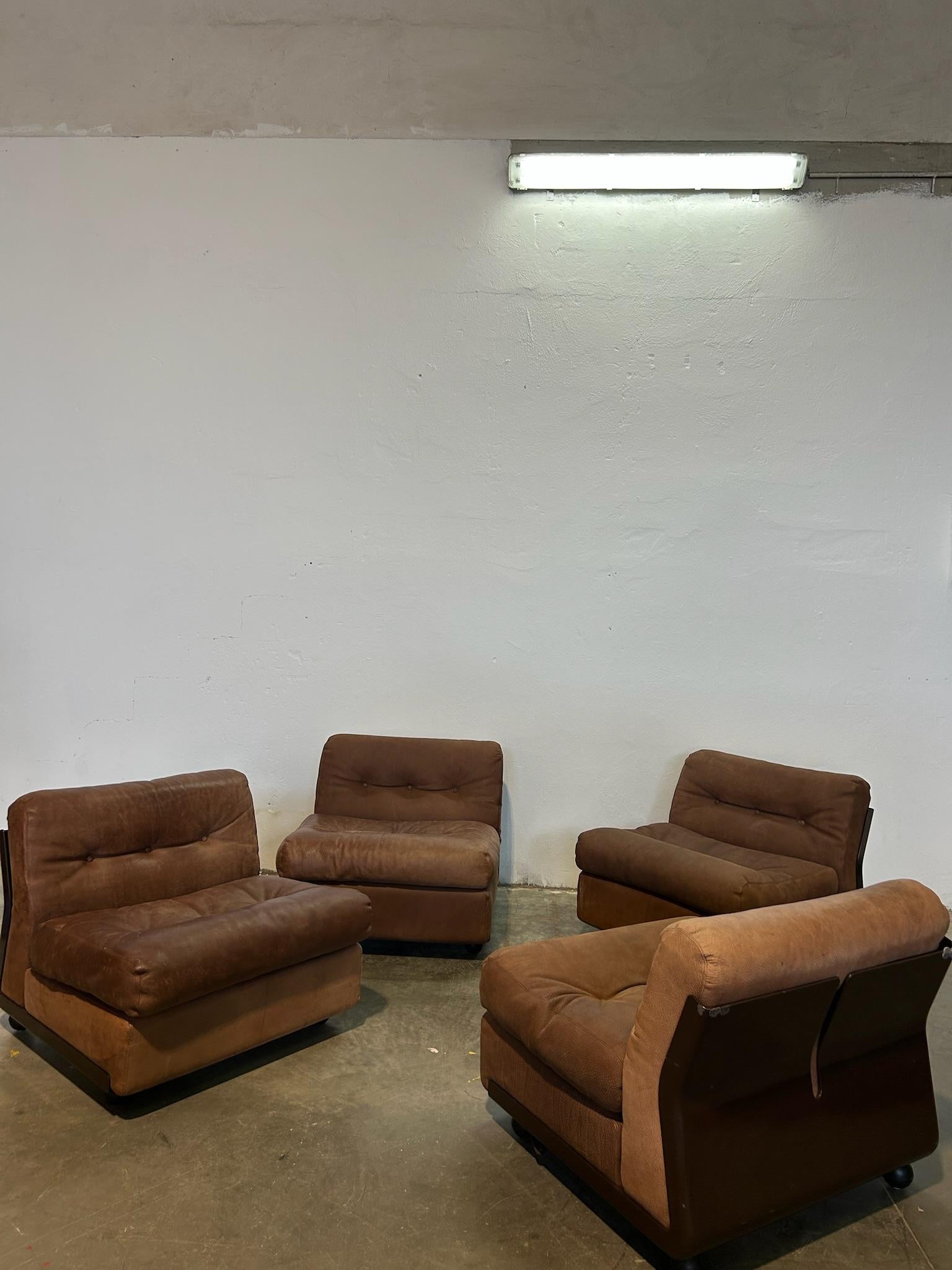 Divano Amanta di Mario Bellini per B&B 4 moduli in pelle marrone in vendita 2