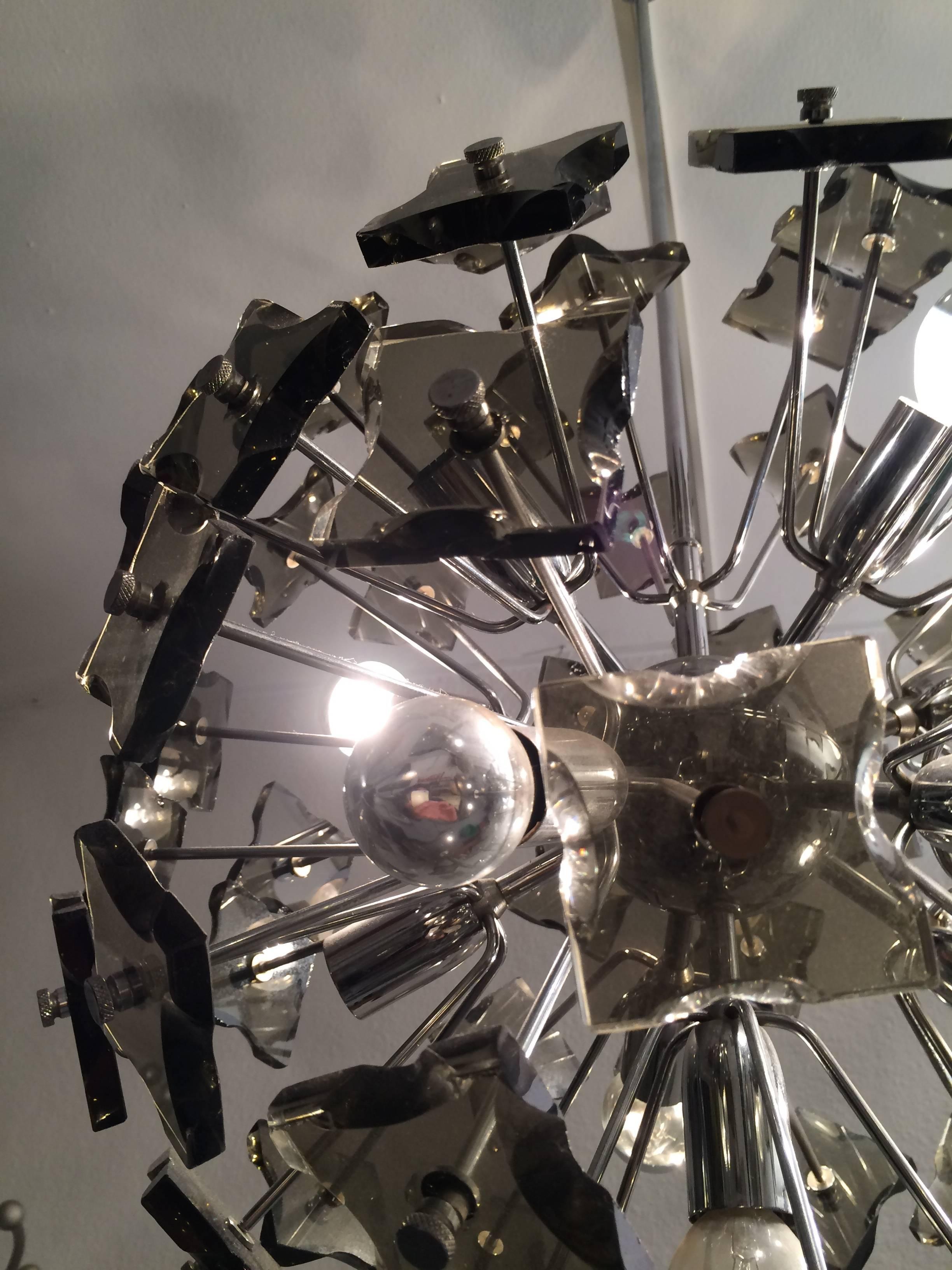 Sputnik Smoked Glass and Chrome Ceiling Lamp In Excellent Condition In Geneva, CH