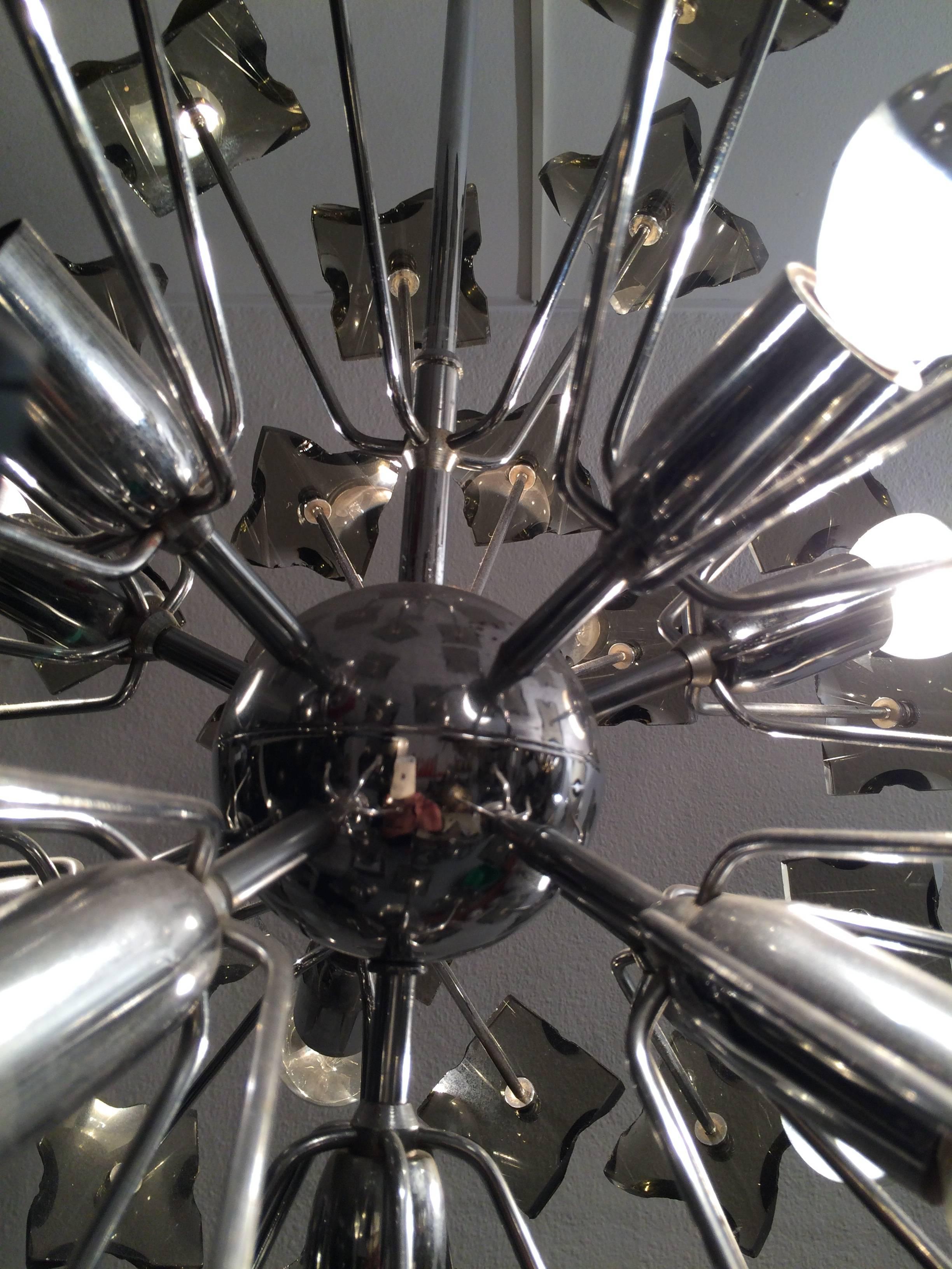 Late 20th Century Sputnik Smoked Glass and Chrome Ceiling Lamp