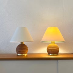 Pair of Rattan & Brass table lamps by Vivai Del sud, Italy ca.1970s