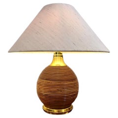 Rattan & Brass Table Lamp by Vivai Del Sud, Italy ca. 1970s